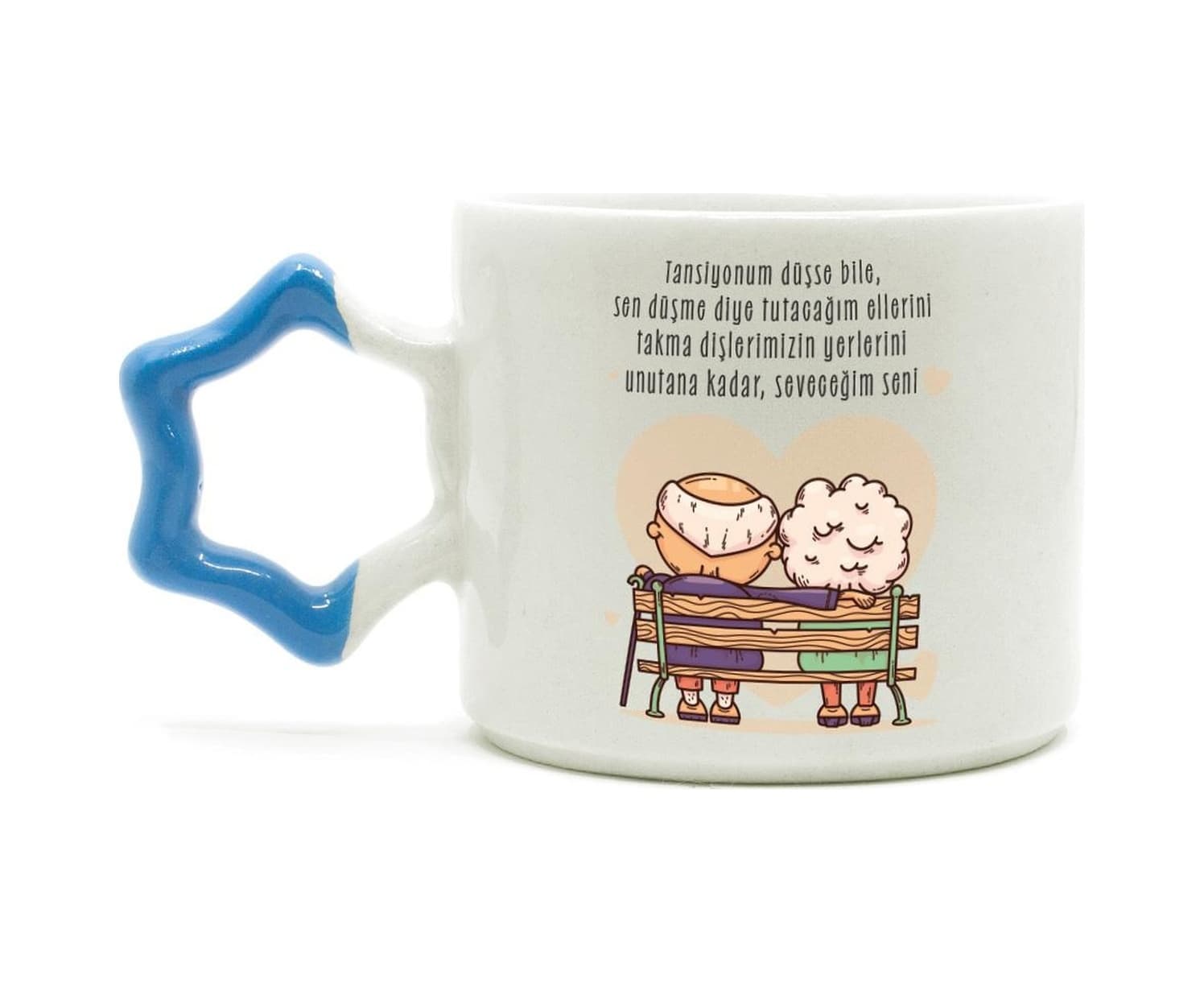 Tansiyonum Düşse Bile Baskılı Mavi Kulplu Yıldız Kupa