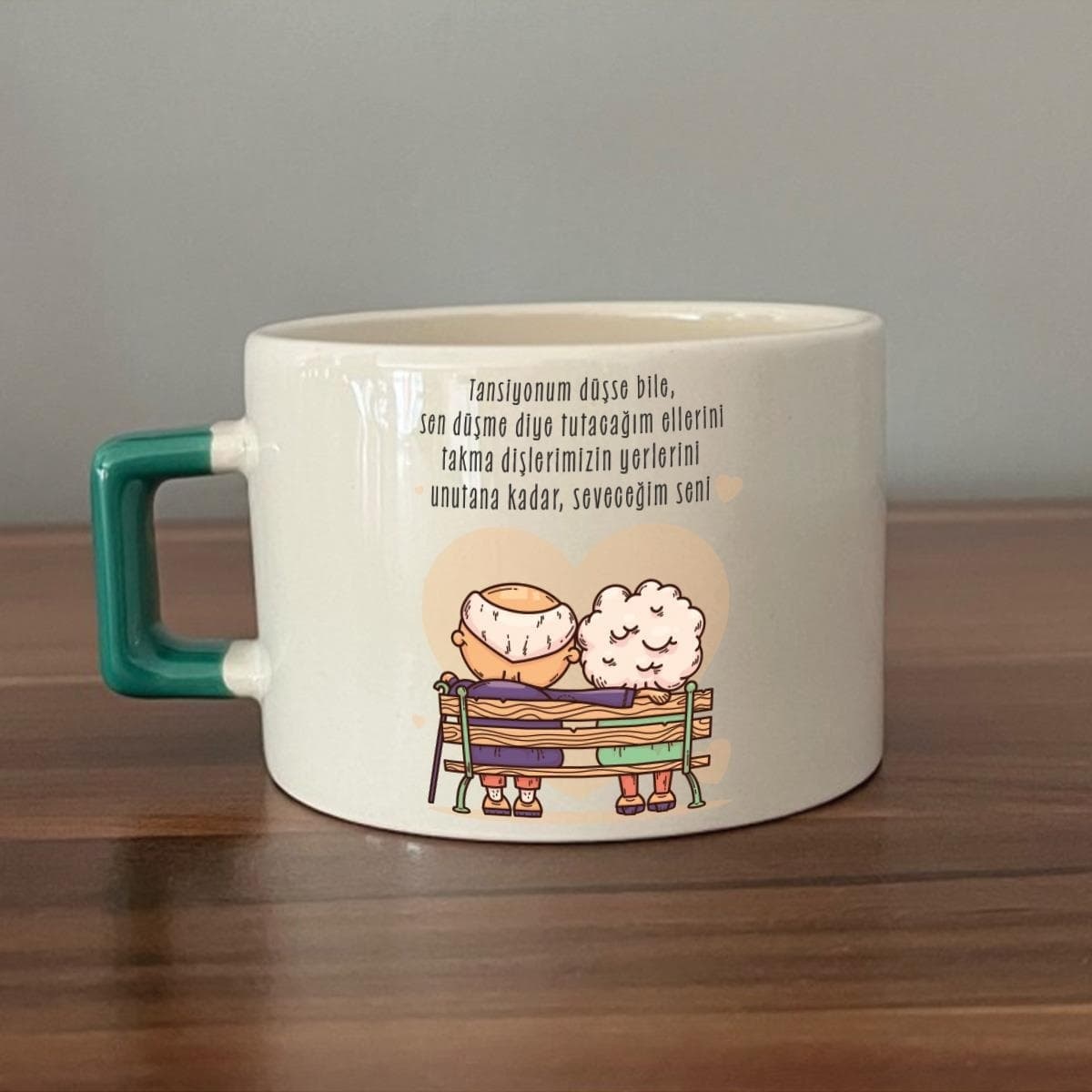 Tansiyonum Düşse Bile Baskılı Yeşil Kulplu Kare Espresso Fincanı