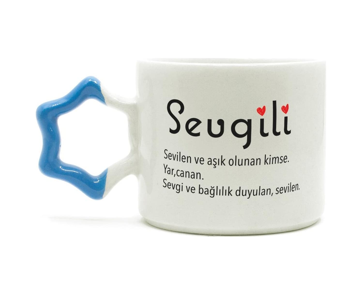 Sevgili Baskılı Mavi Kulplu Yıldız Kupa