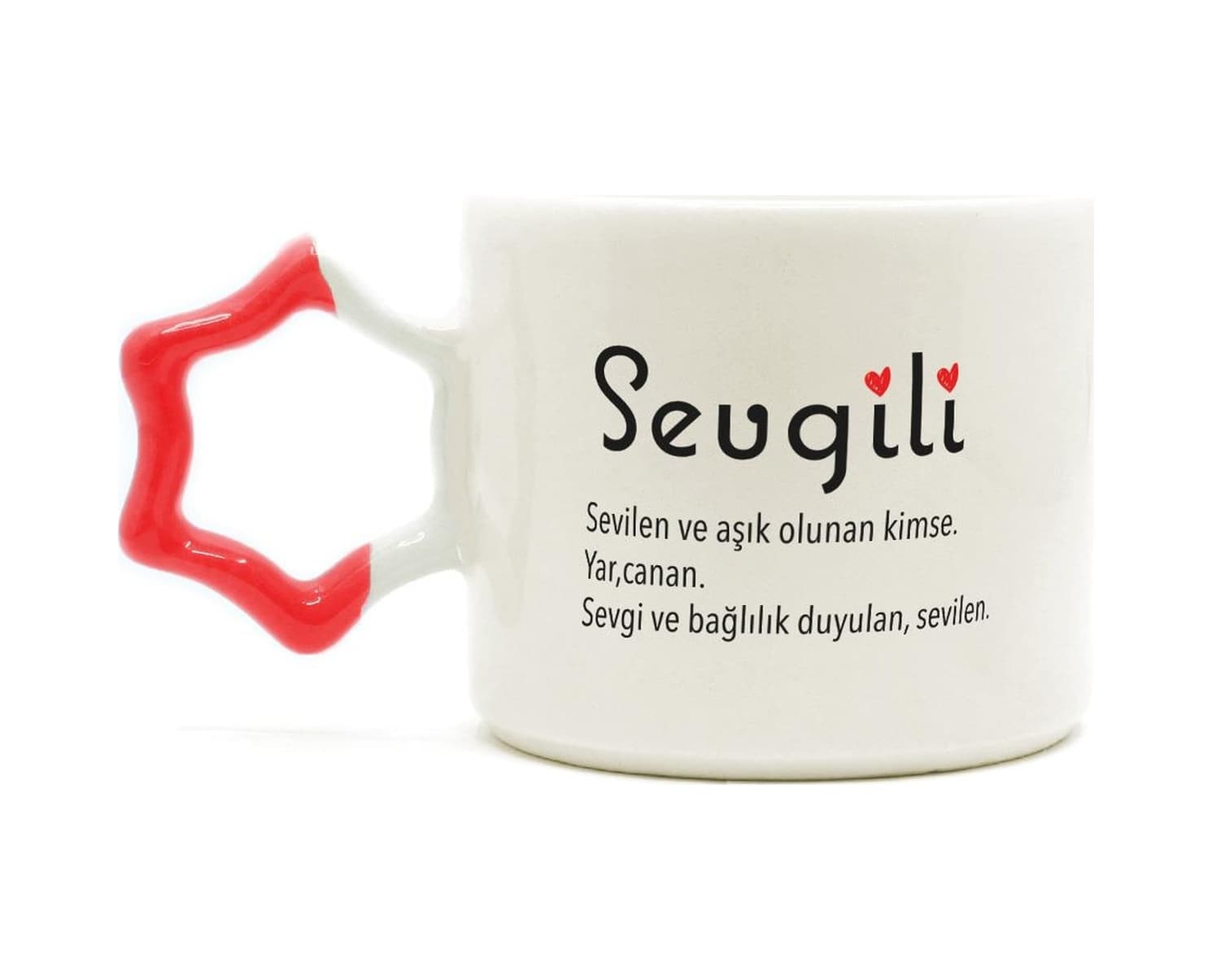 Sevgili Baskılı Kırmızı Kulplu Yıldız Kupa