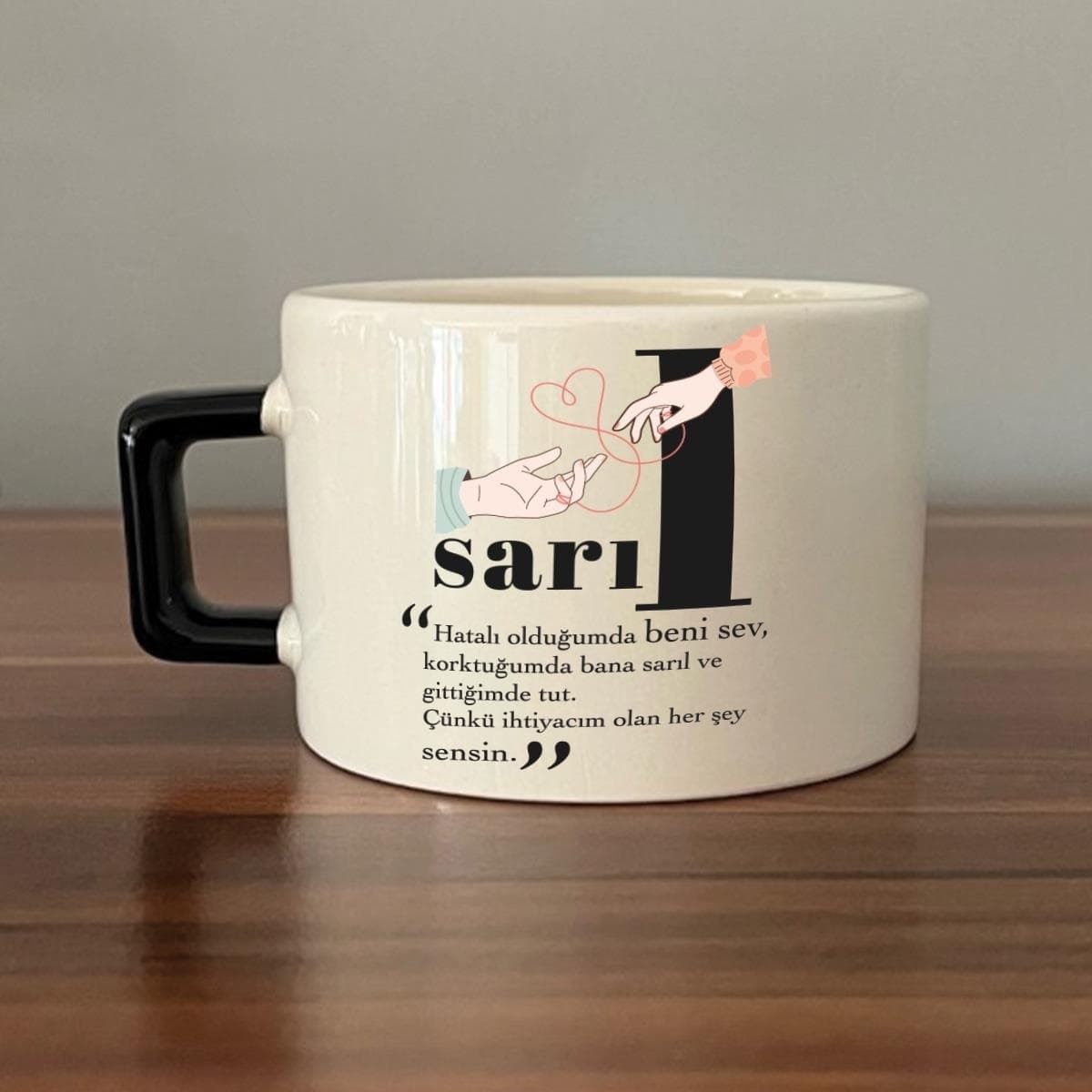 Sarıl Baskılı Siyah Kulplu Kare Espresso Fincanı