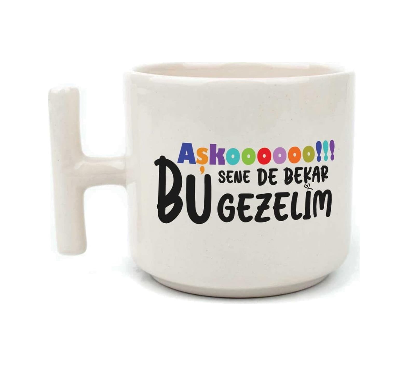 Mor Mürekkep Aşkoooooo Baskılı Beyaz Kulplu T Kupa