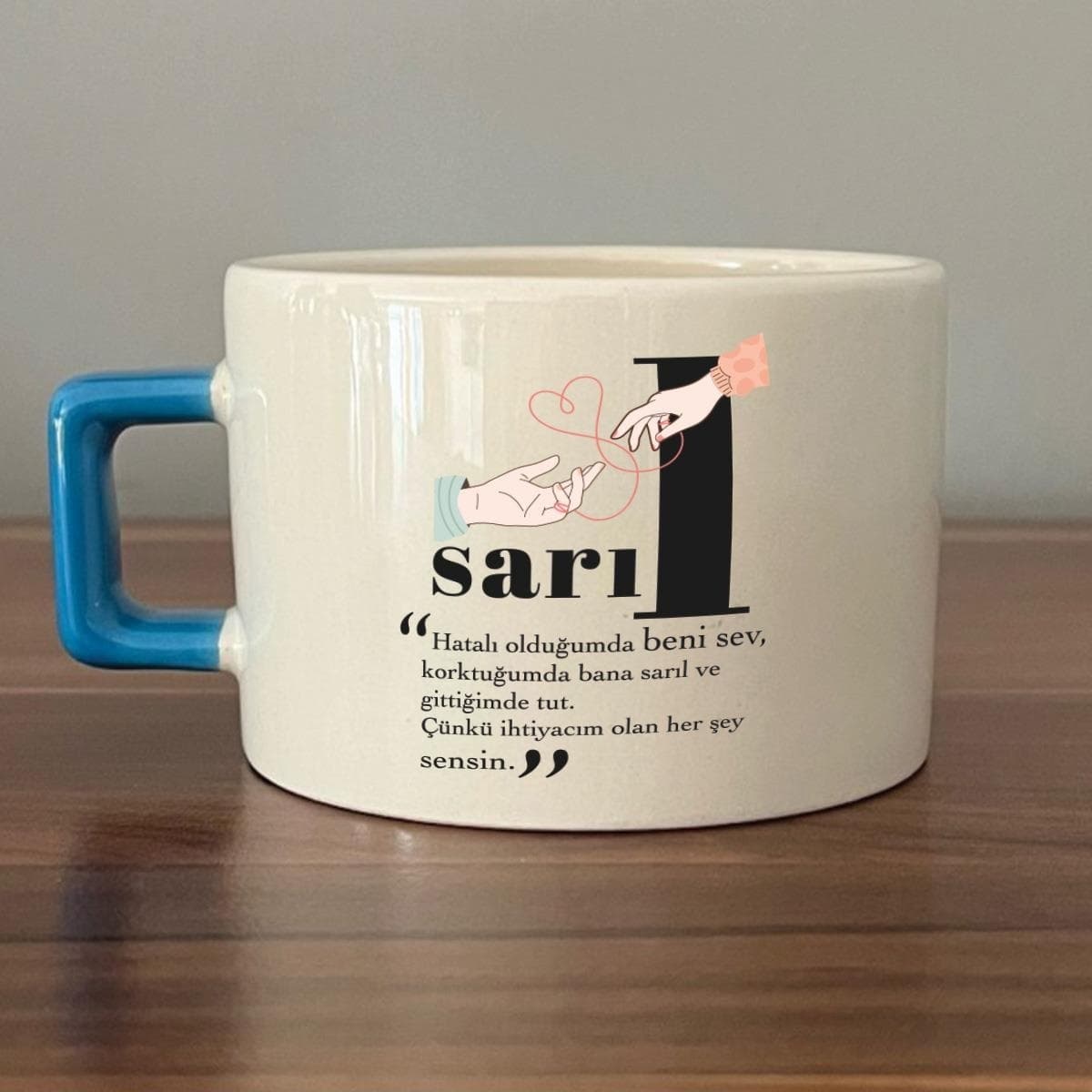 Sarıl Baskılı Mavi Kulplu Kare Espresso Fincanı
