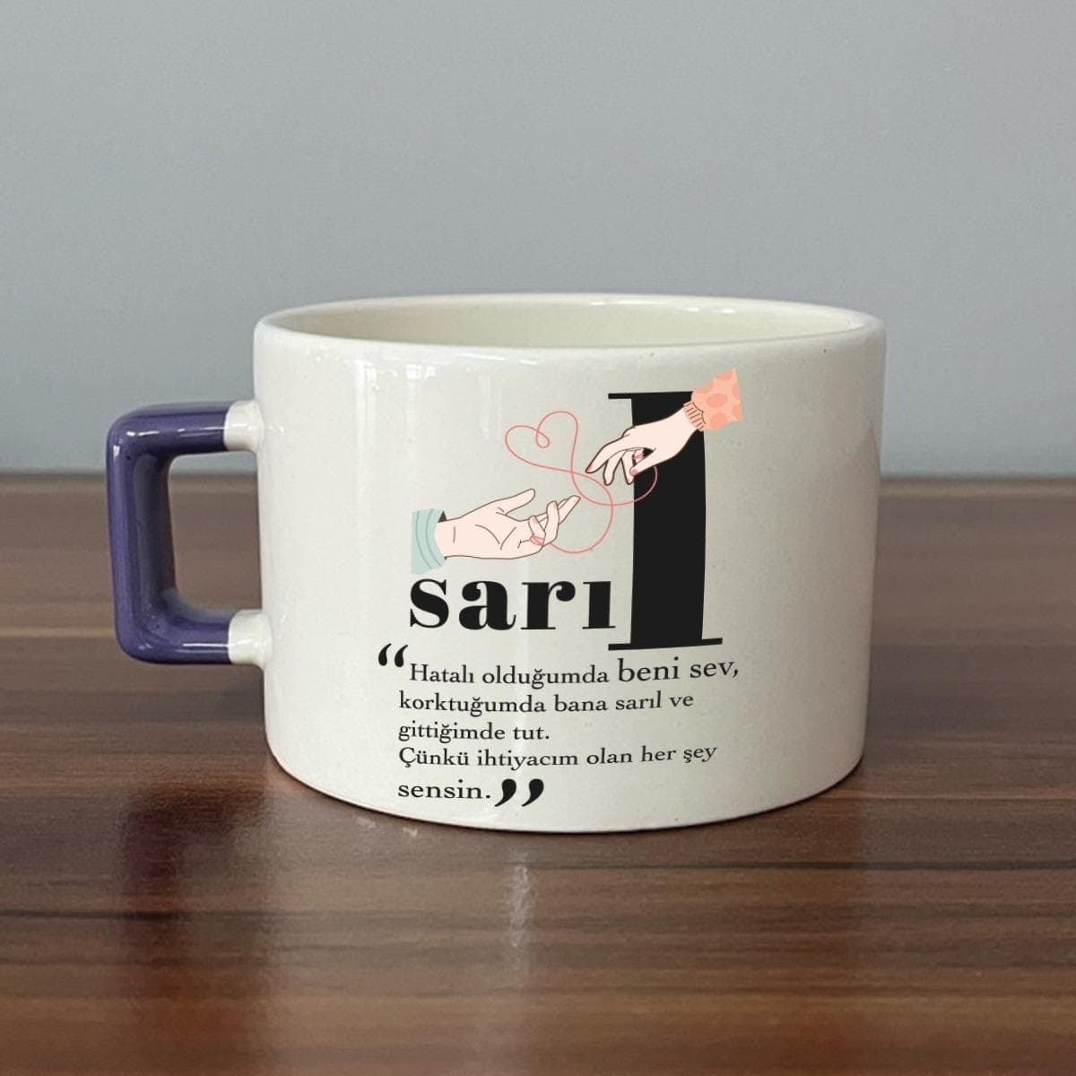 Sarıl Baskılı Mor Kulplu Kare Espresso Fincanı