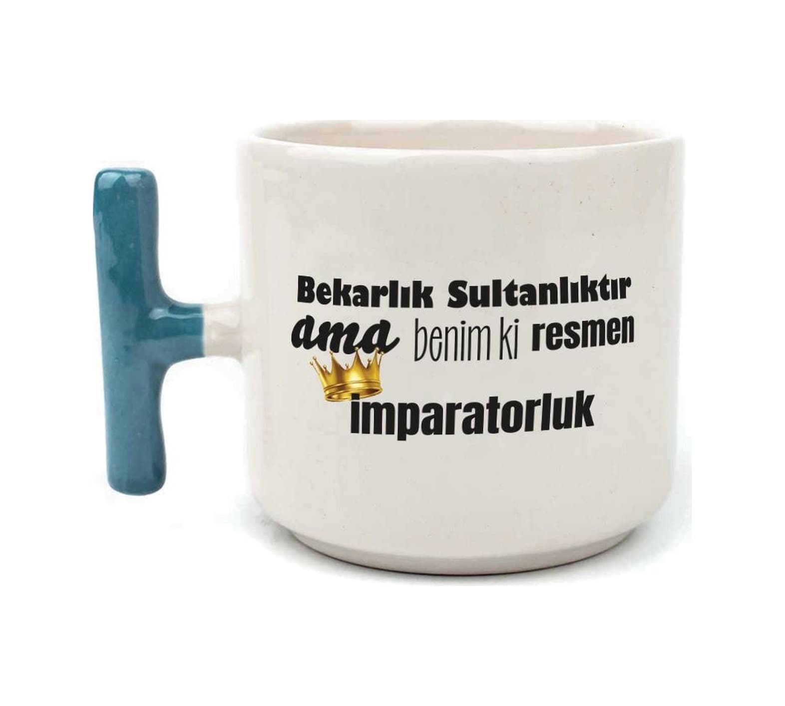 Mor Mürekkep Bekarlık Sultanlıktır Ama Baskılı Mavi Kulplu T Kupa