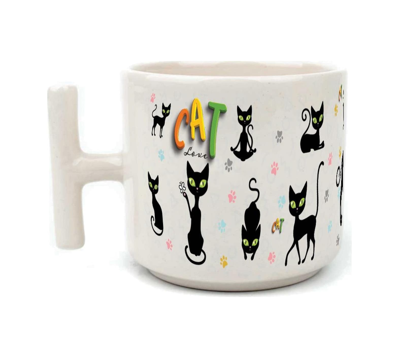 Cat Love Baskılı Beyaz Kulplu T Kupa