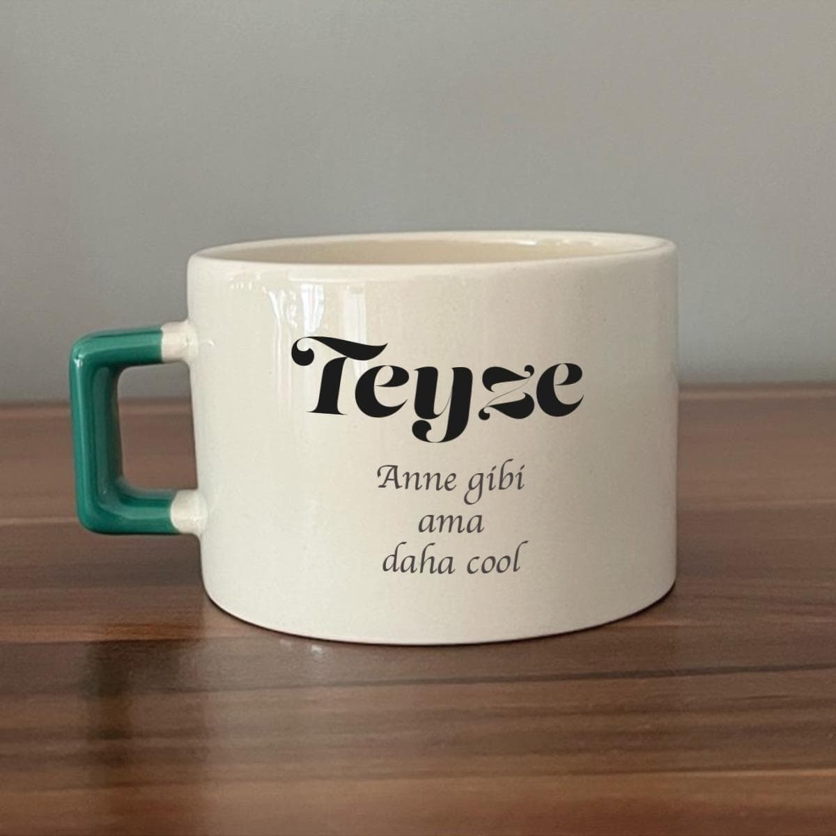 Teyze Baskılı Yeşil Kulplu Kare Espresso Fincanı