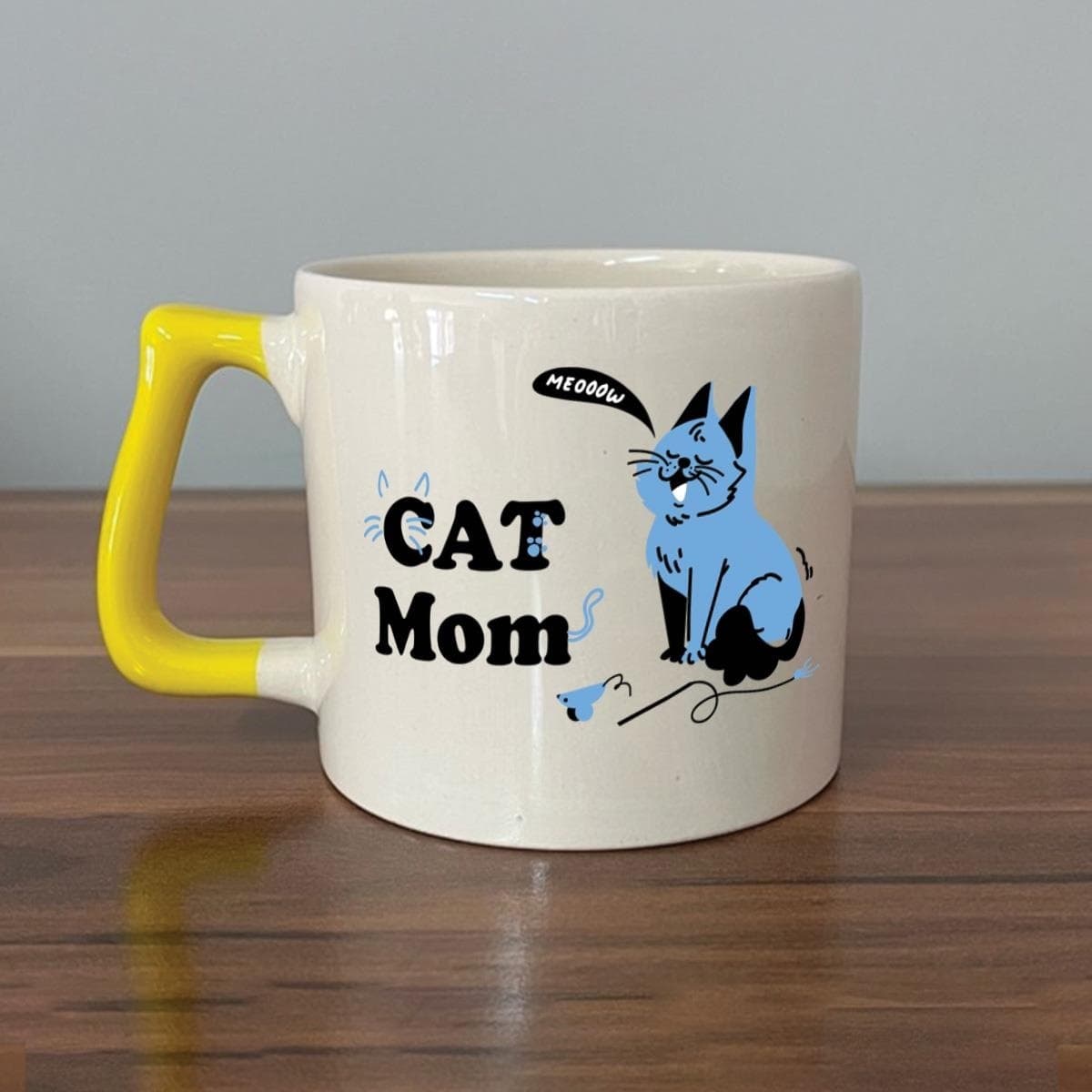 Cat Mom Baskılı Sarı Kulplu Prime Kupa