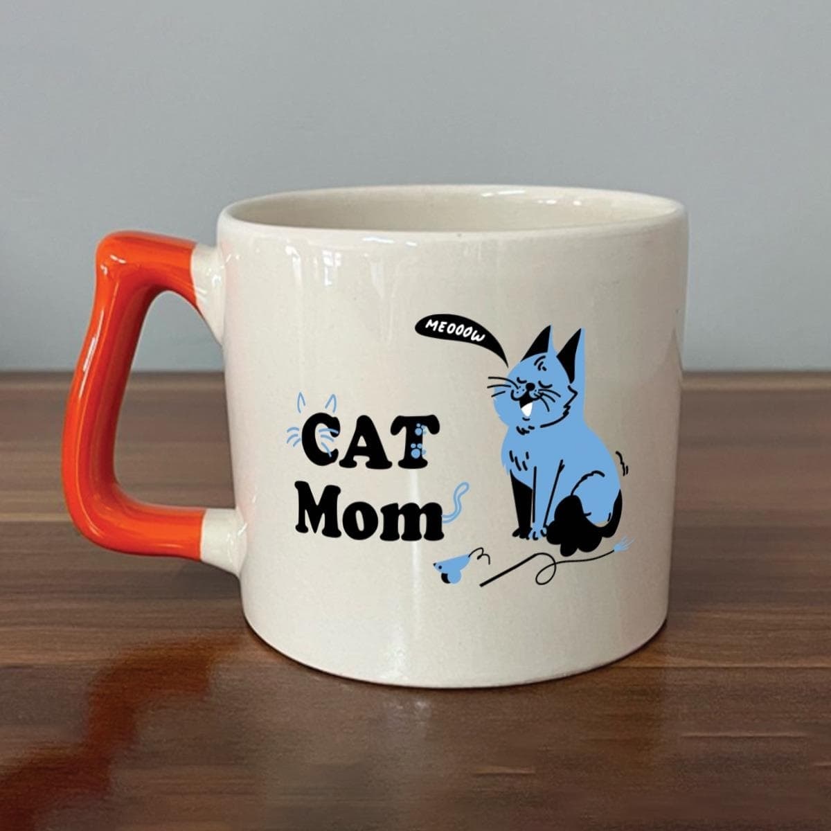 Cat Mom Baskılı Turuncu Kulplu Prime Kupa