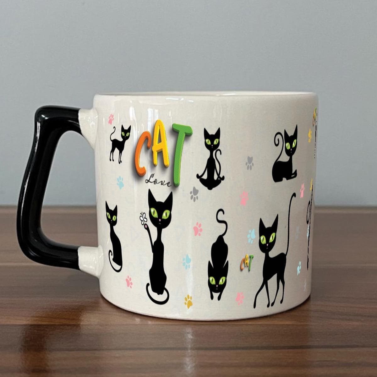 Cat Love Baskılı Siyah Kulplu Prime Kupa