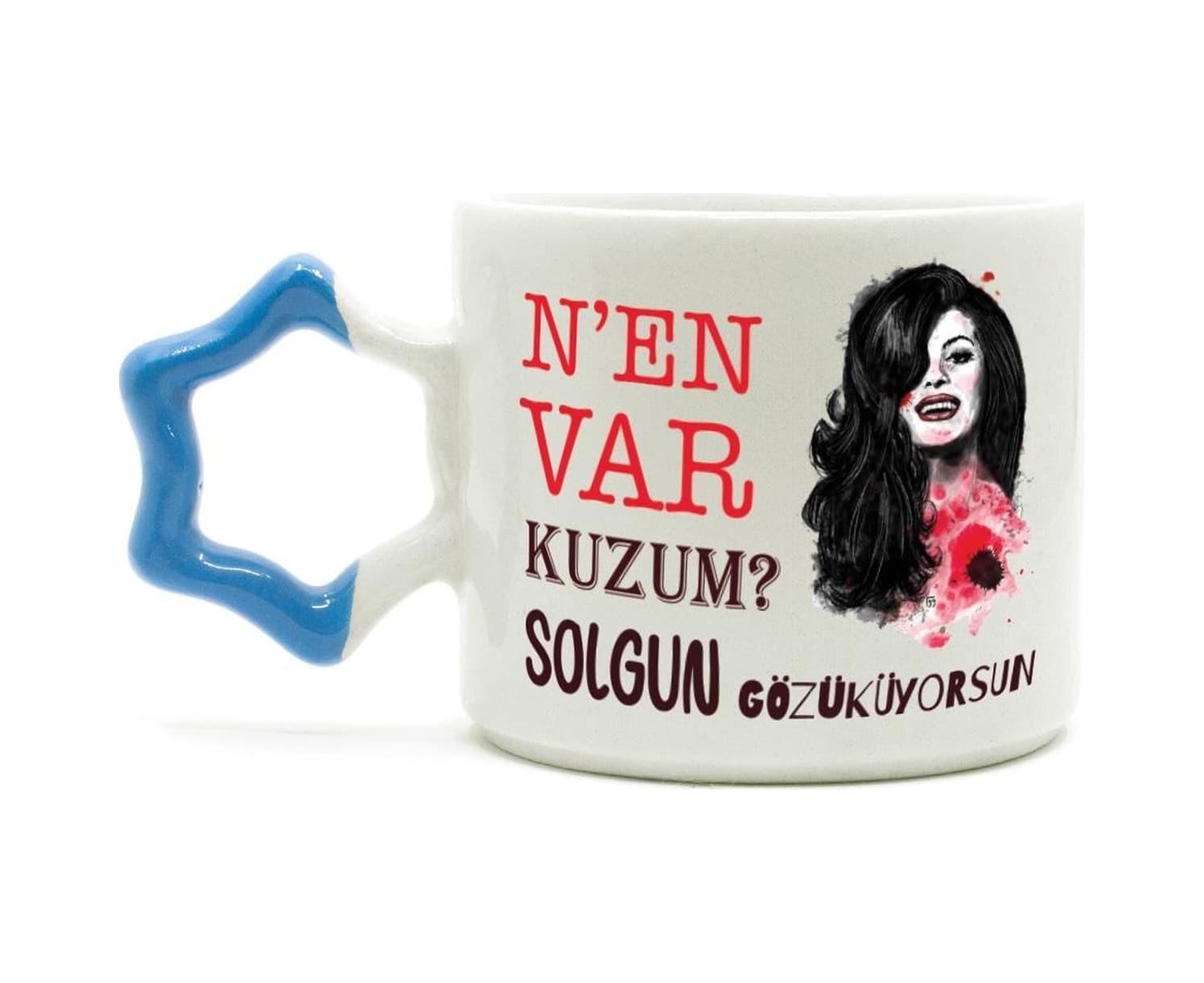 Nen Var Kuzum Baskılı Mavi Kulplu Yıldız Kupa