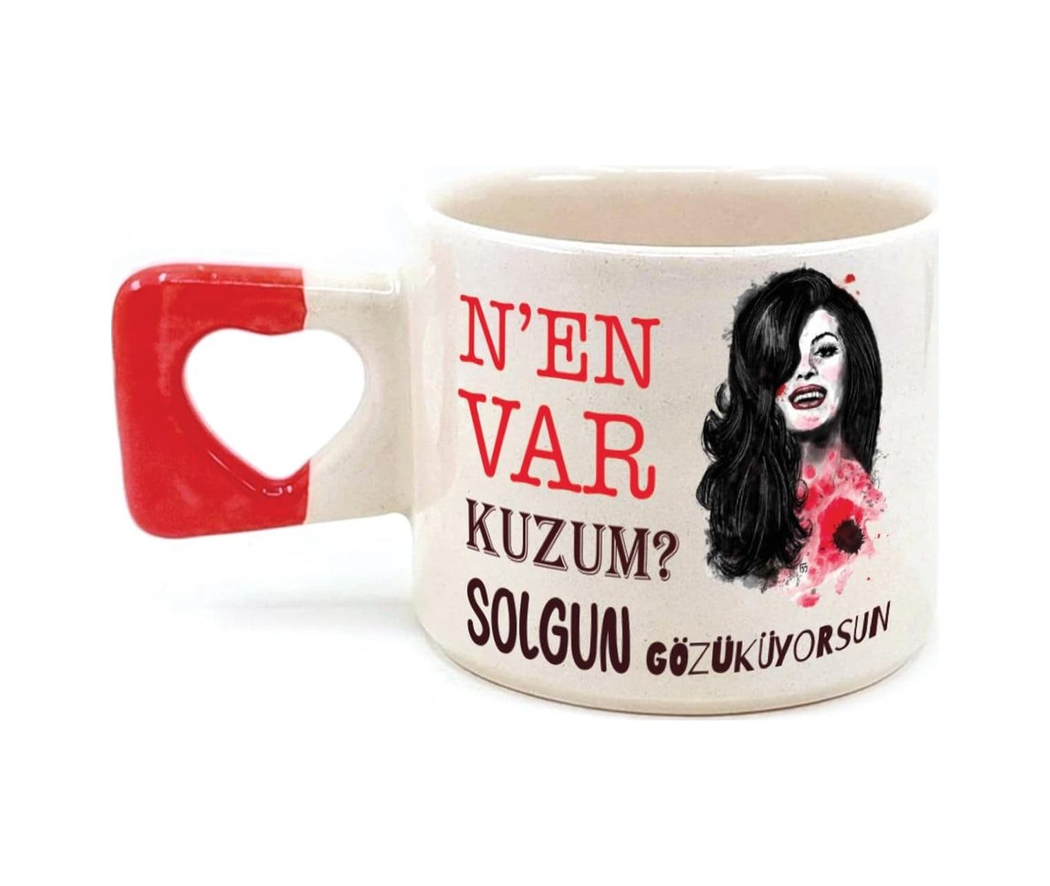 Nen Var Kuzum Baskılı Kırmızı Kulplu Kalp Kupa