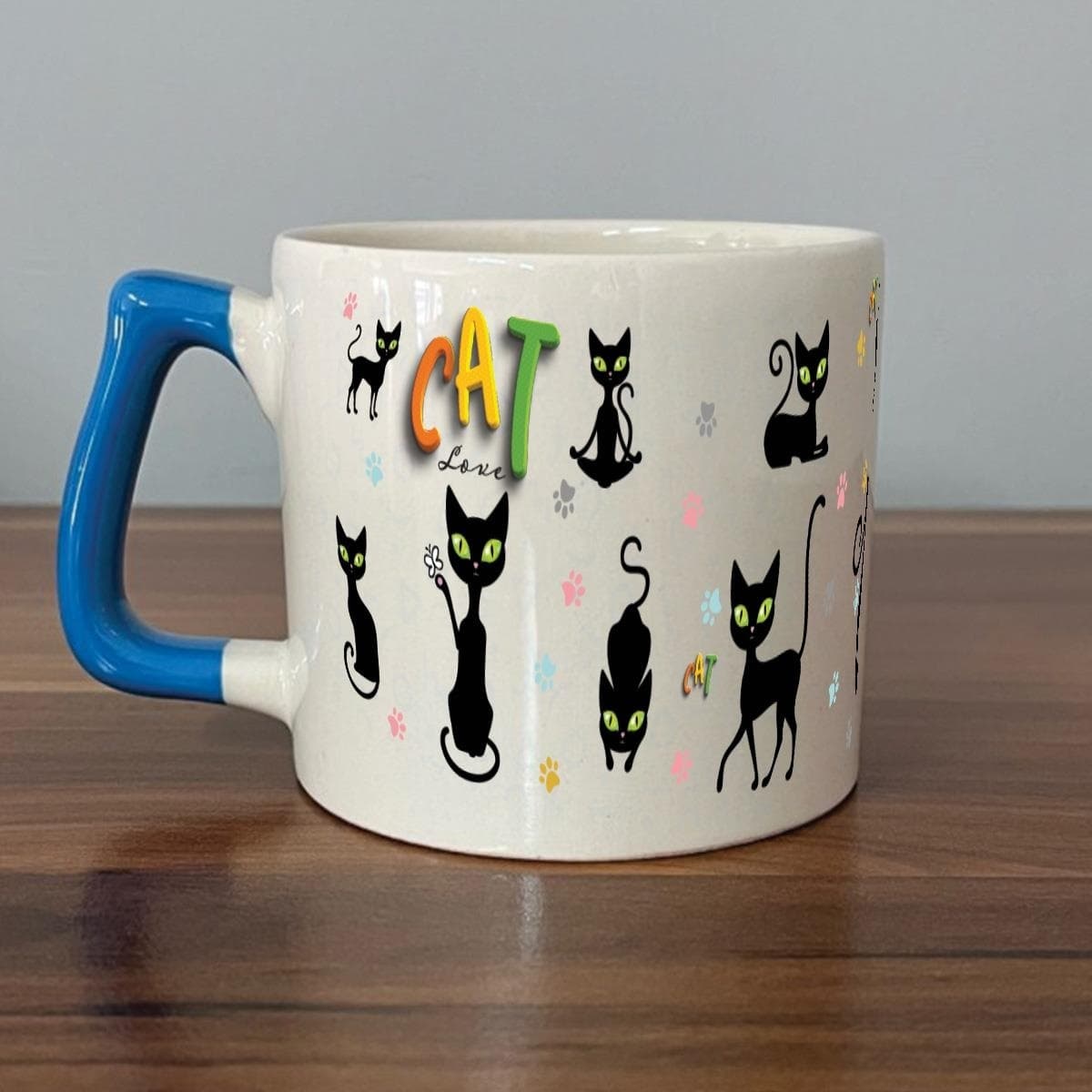 Cat Love Baskılı Mavi Kulplu Prime Kupa