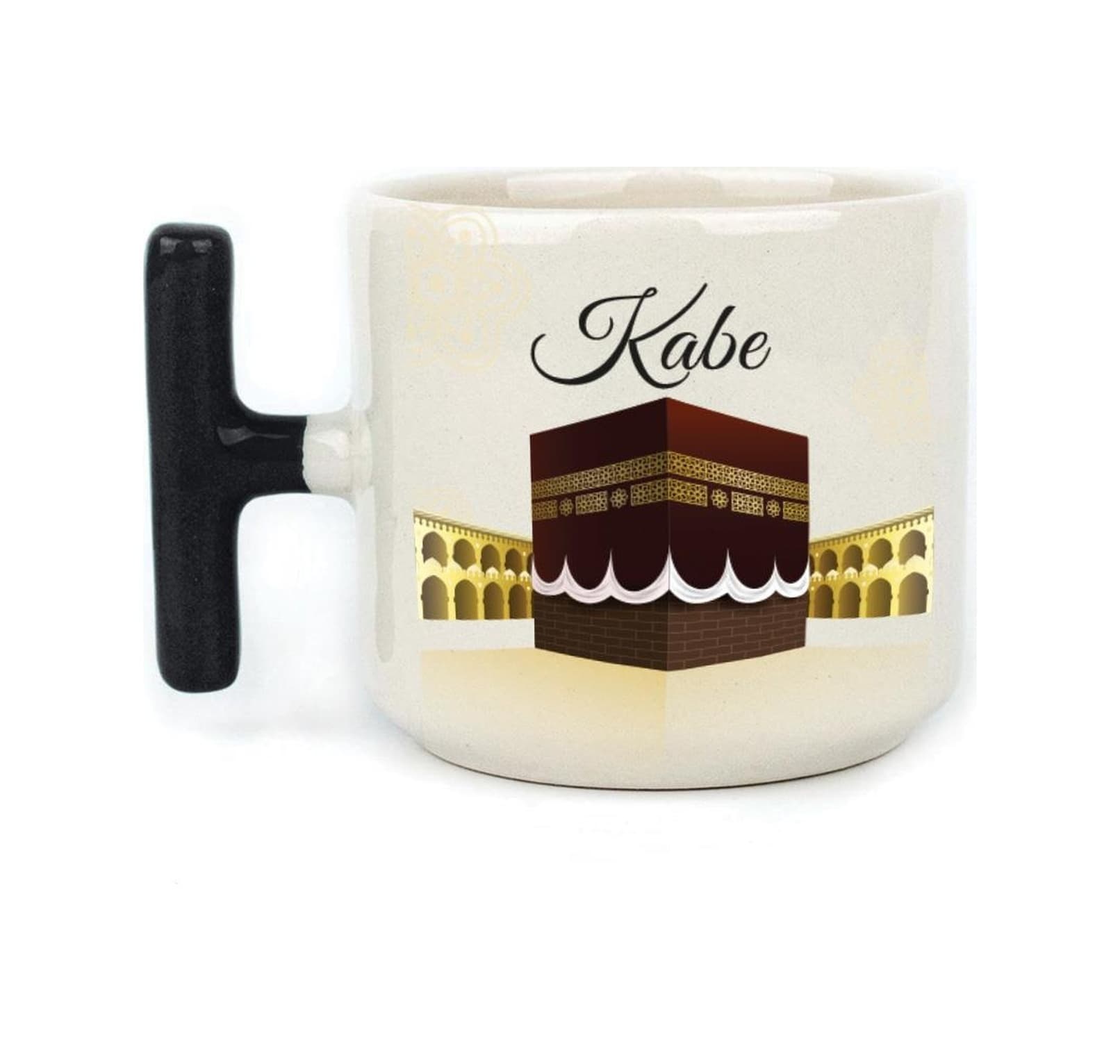 Kabe Baskılı Siyah Kulplu T Kupa