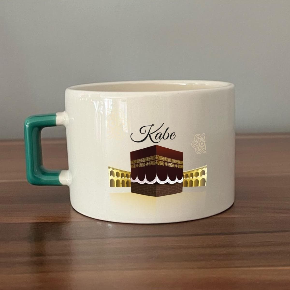 Kabe Baskılı Yeşil Kulplu Kare Espresso Fincanı