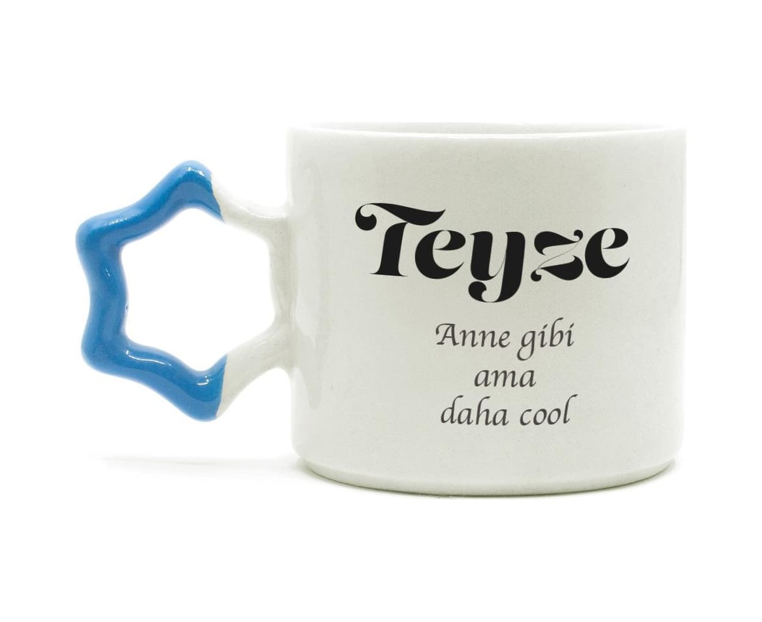 Teyze Baskılı Mavi Kulplu Yıldız Kupa