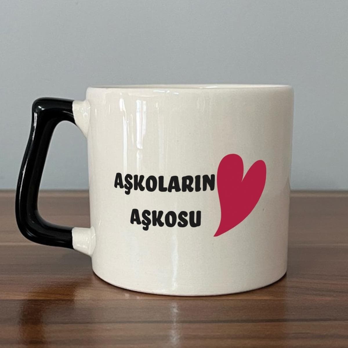 Mor Mürekkep Aşkoların Aşkosu Baskılı Siyah Kulplu Prime Sevgililer Günü Kupası