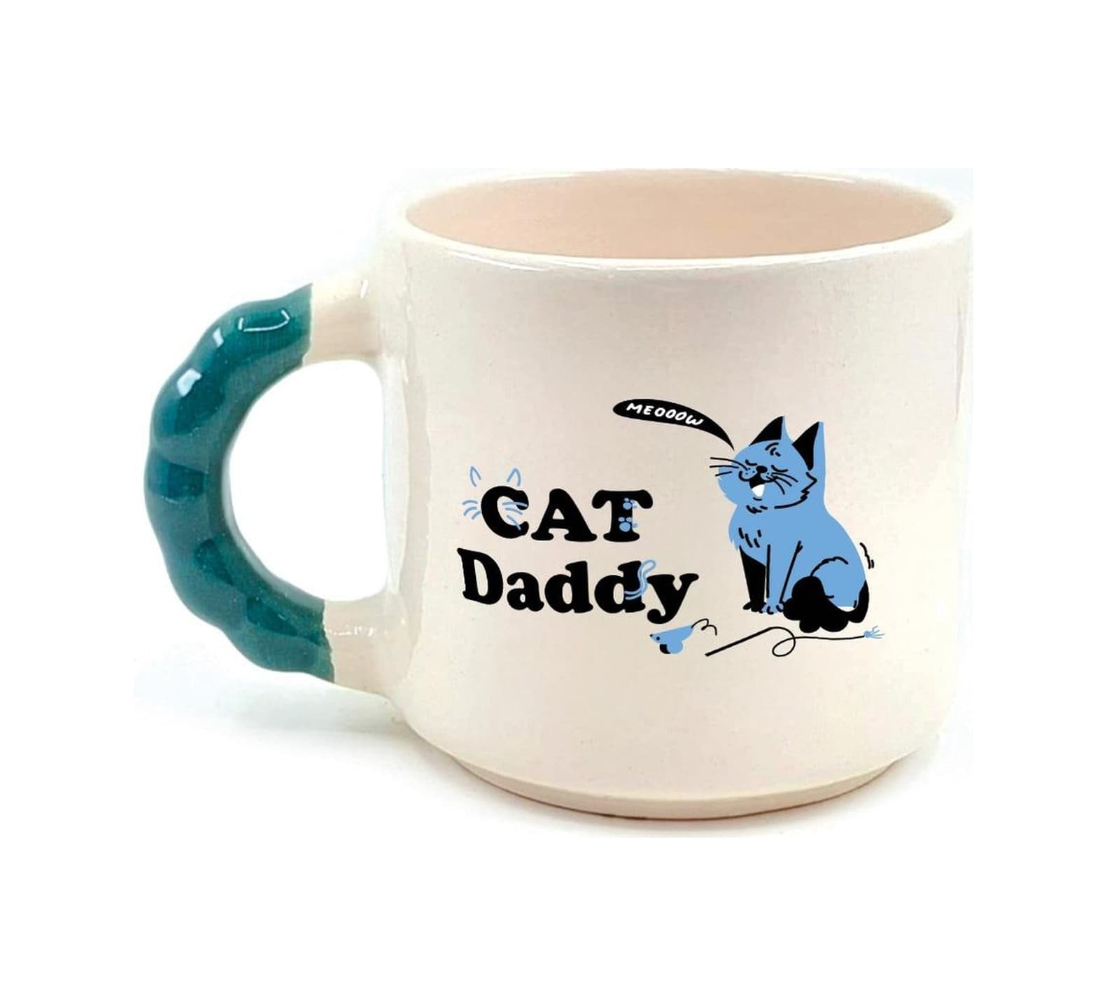 Cat Daddy Baskılı Yeşil Kulplu Boncuk Kupa