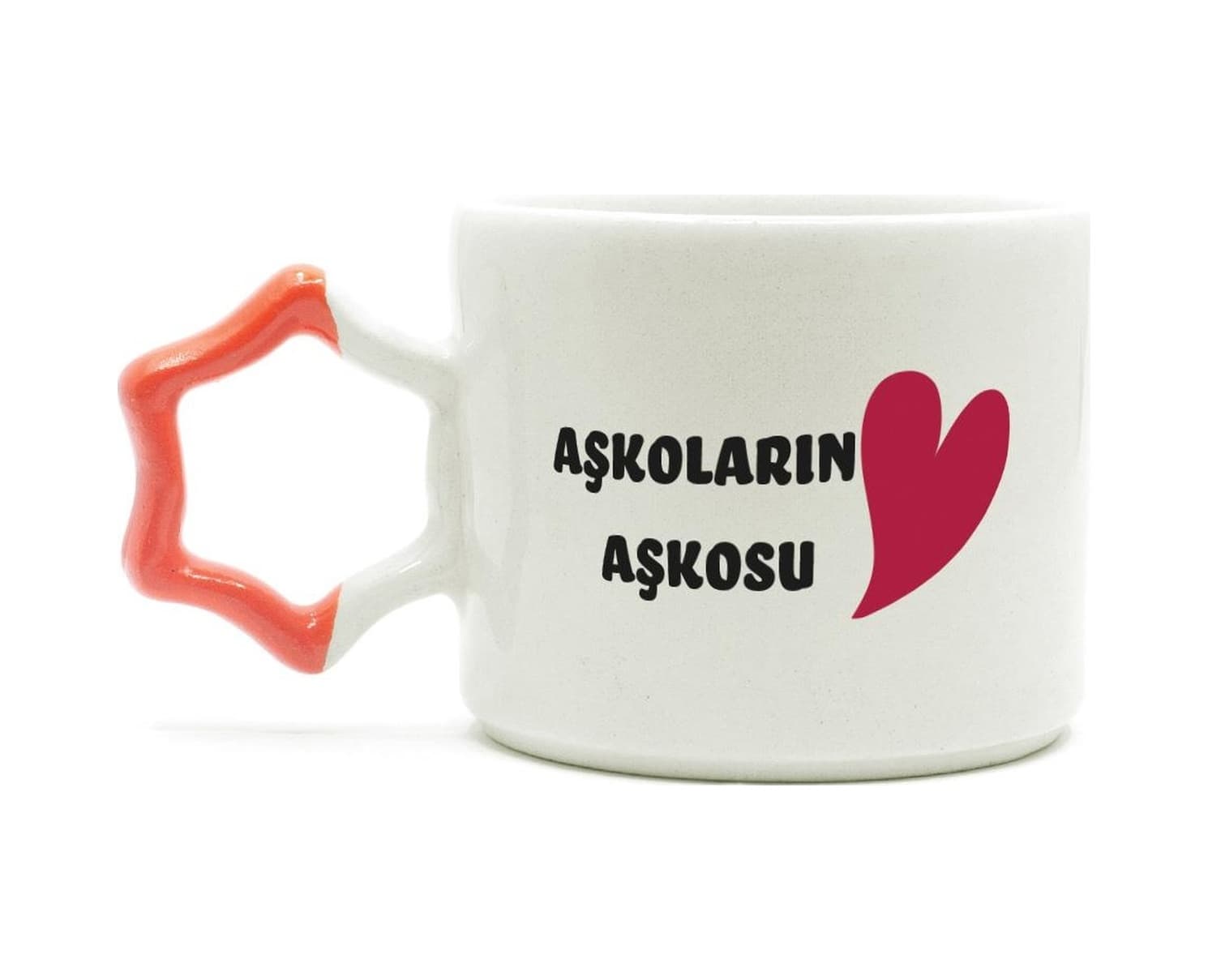 Mor Mürekkep Aşkoların Aşkosu Baskılı Turuncu Kulplu Yıldız Sevgililer Günü Kupası