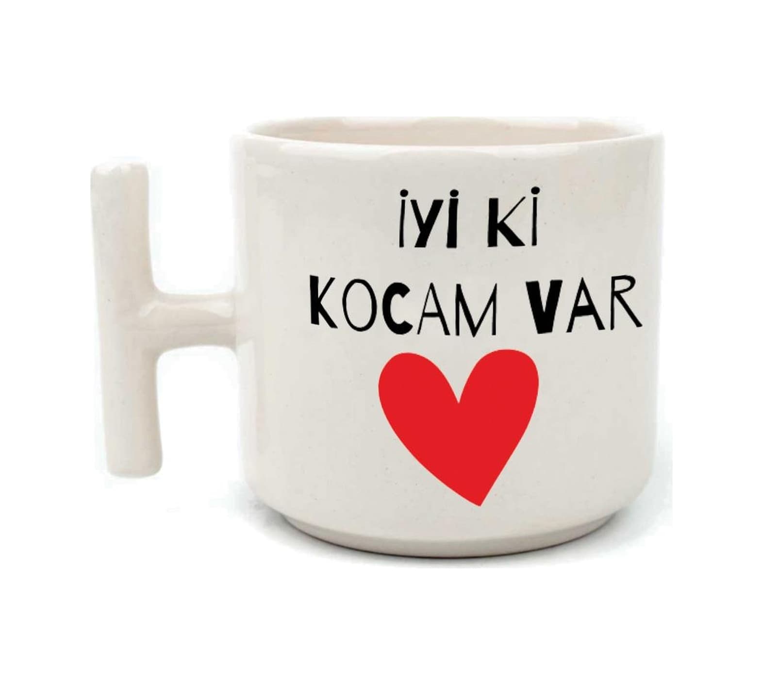 İyi Ki Kocam Var Baskılı Beyaz Kulplu T Sevgililer Günü Kupası