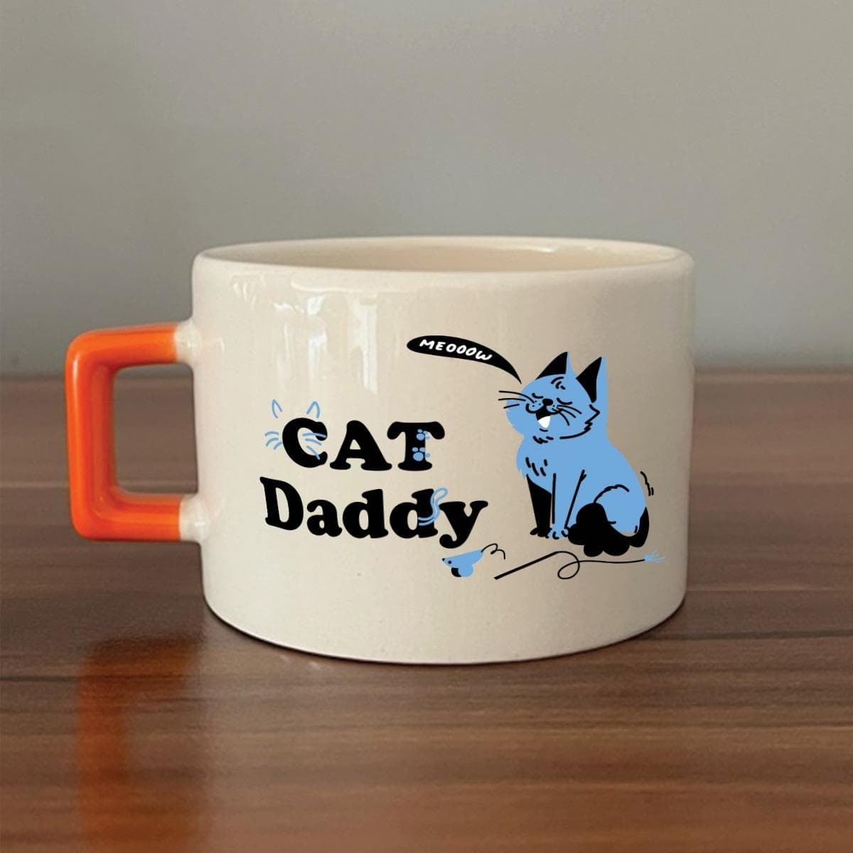 Cat Daddy Baskılı Turuncu Kulplu Kare Espresso Fincanı