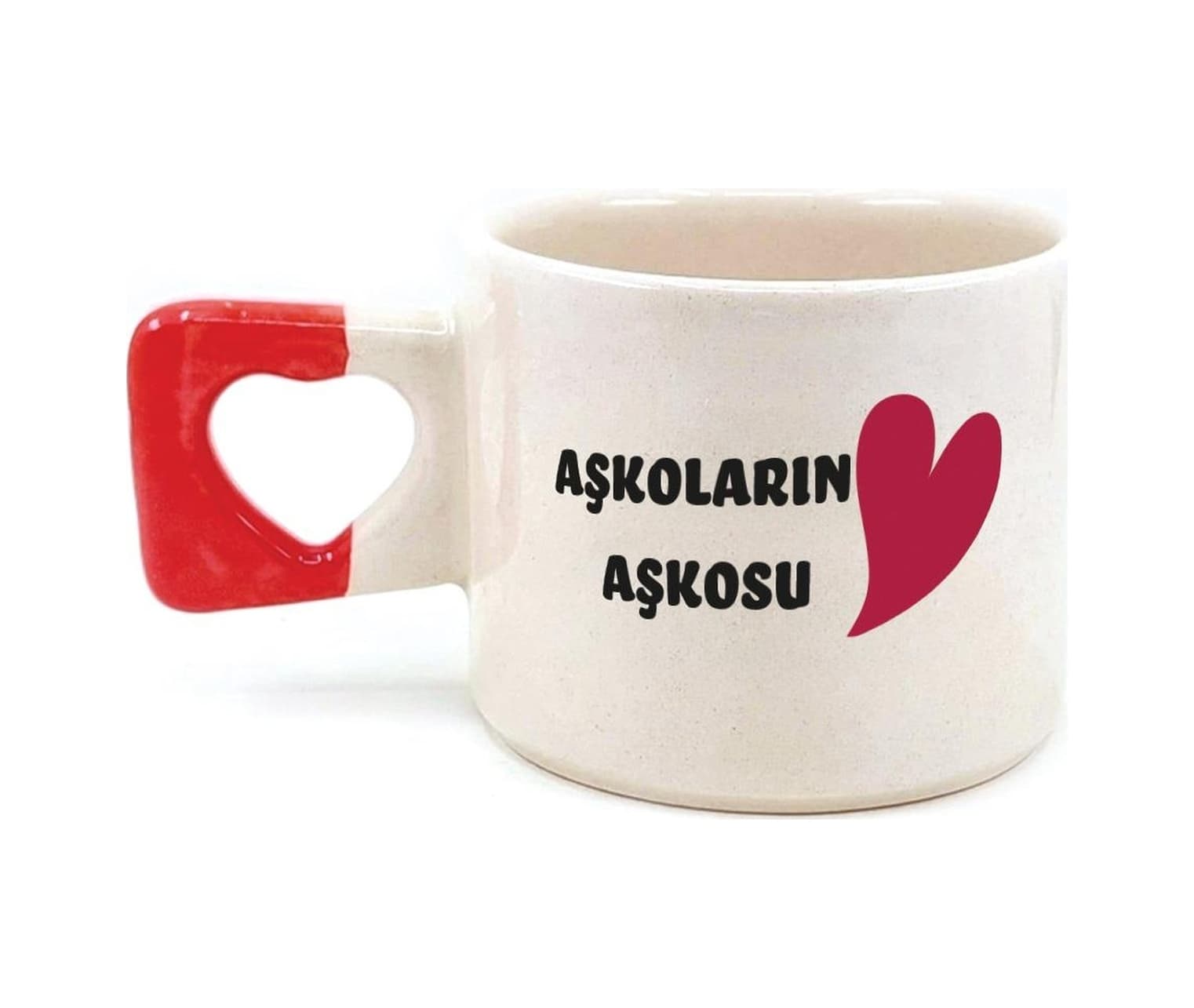 Mor Mürekkep Aşkoların Aşkosu Baskılı Kırmızı Kulplu Kalp Sevgililer Günü Kupası