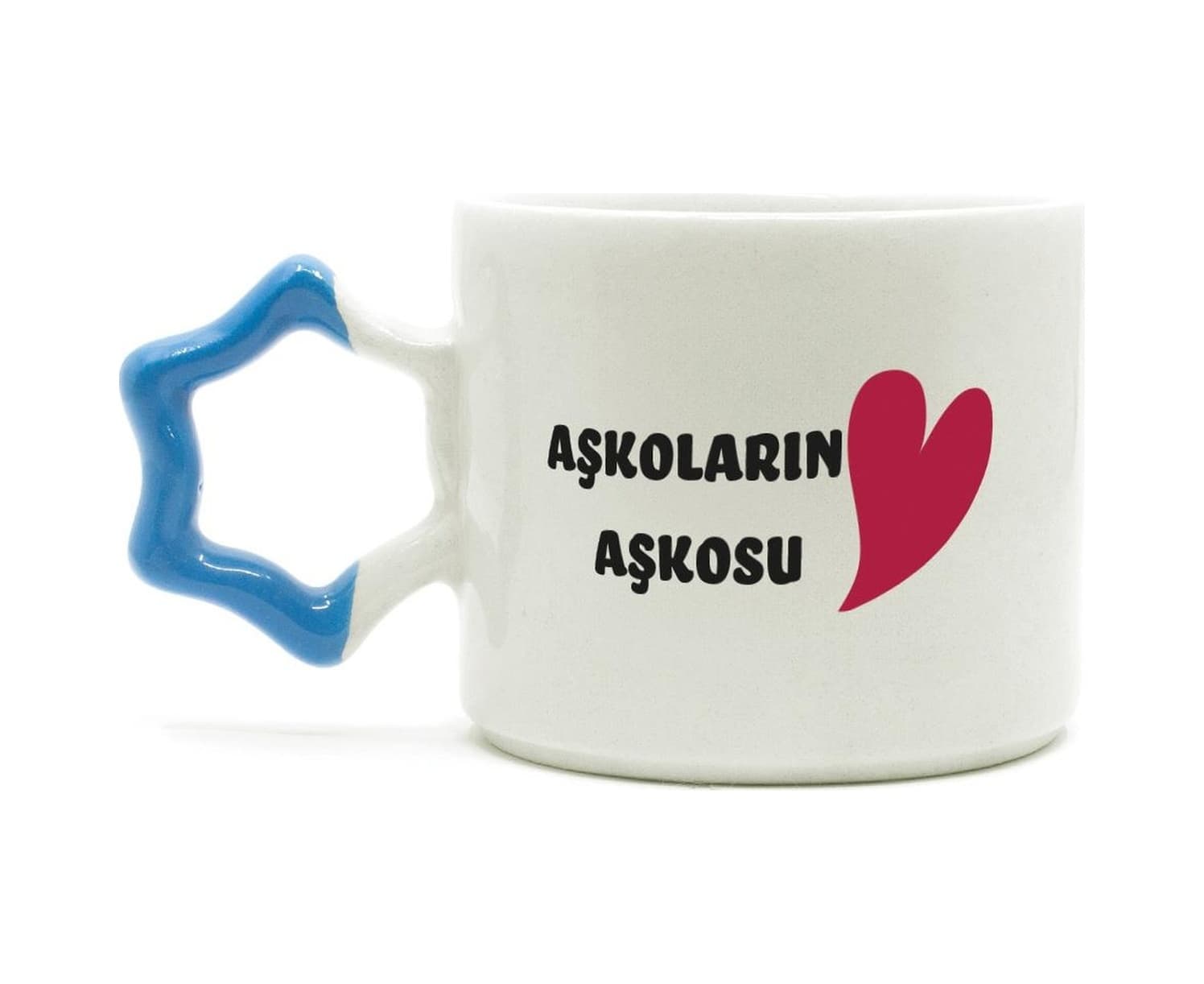 Mor Mürekkep Aşkoların Aşkosu Baskılı Mavi Kulplu Yıldız Sevgililer Günü Kupası