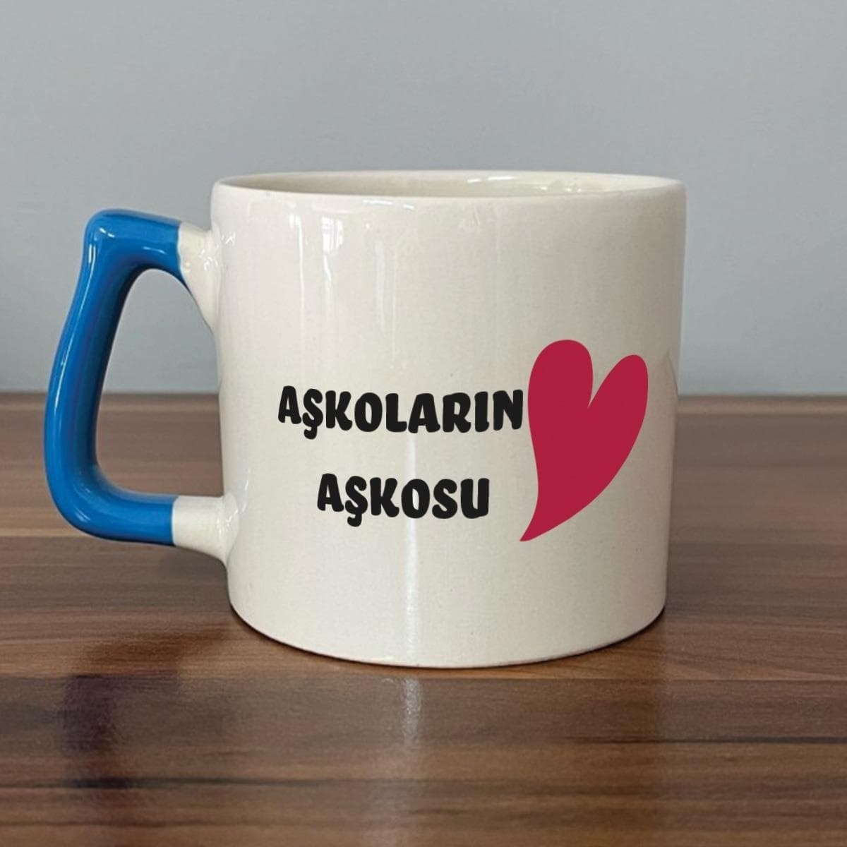 Mor Mürekkep Aşkoların Aşkosu Baskılı Mavi Kulplu Prime Sevgililer Günü Kupası