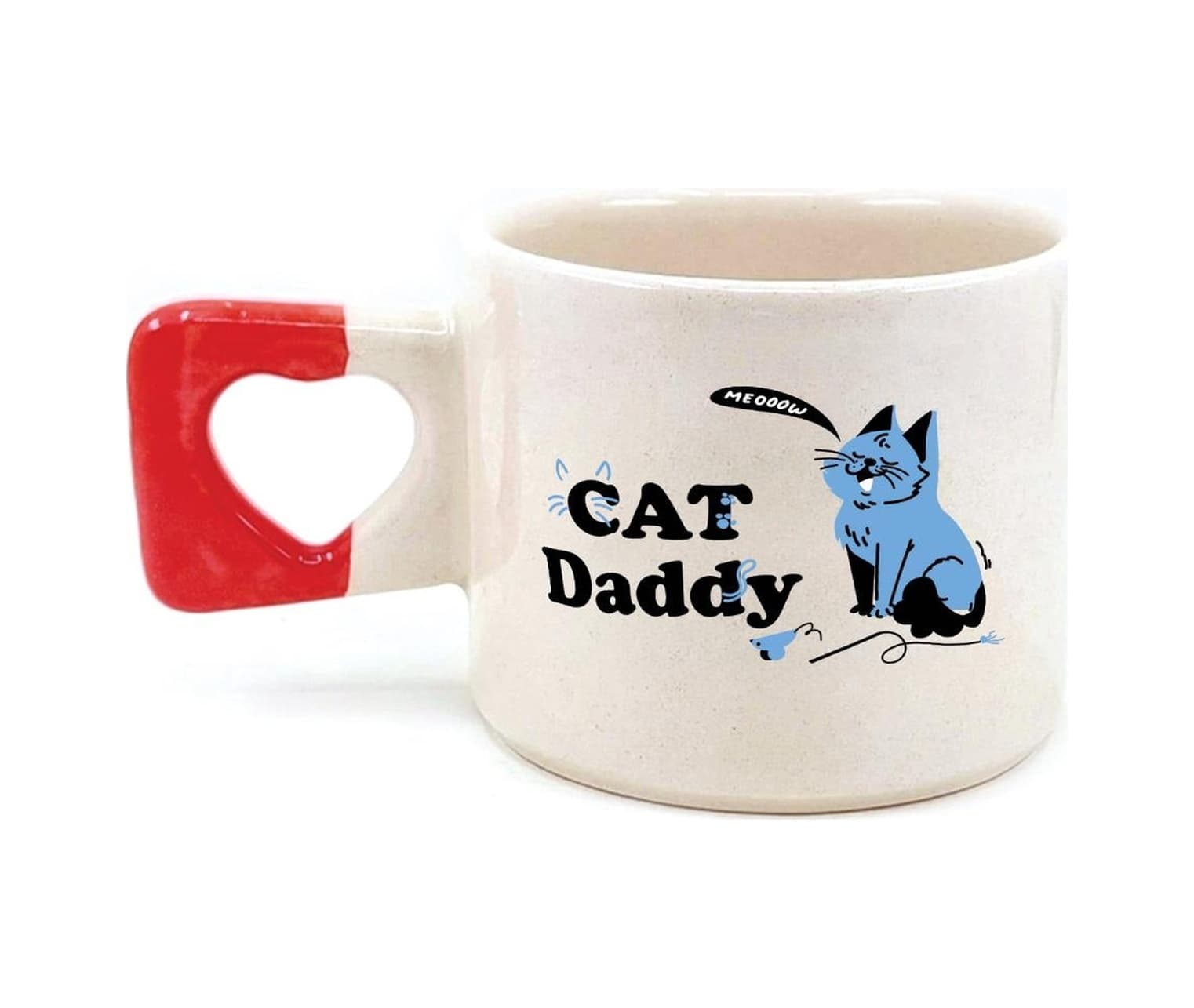 Cat Daddy Baskılı Kırmızı Kulplu Kalp Kupa