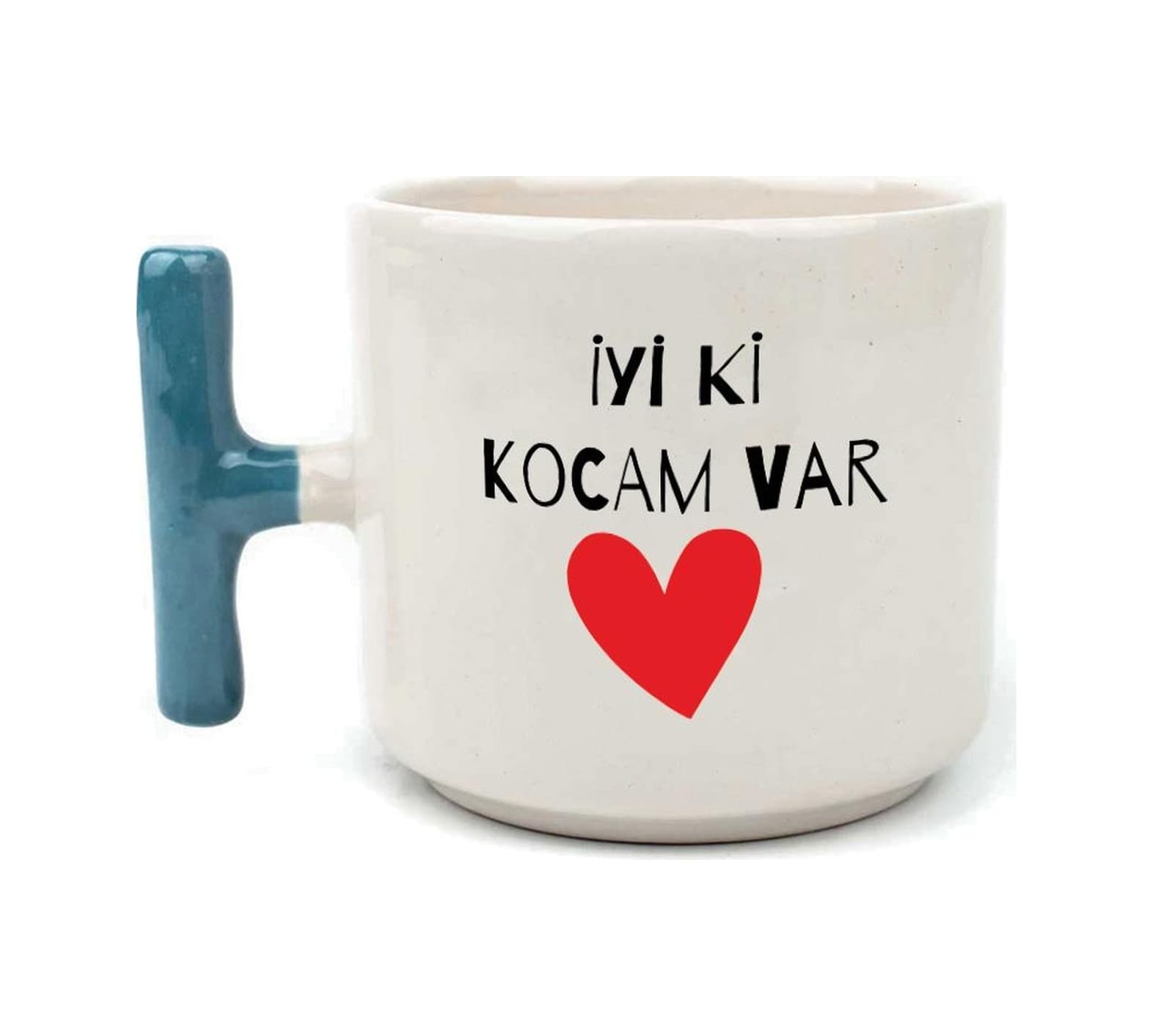 İyi Ki Kocam Var Baskılı Mavi Kulplu T Sevgililer Günü Kupası