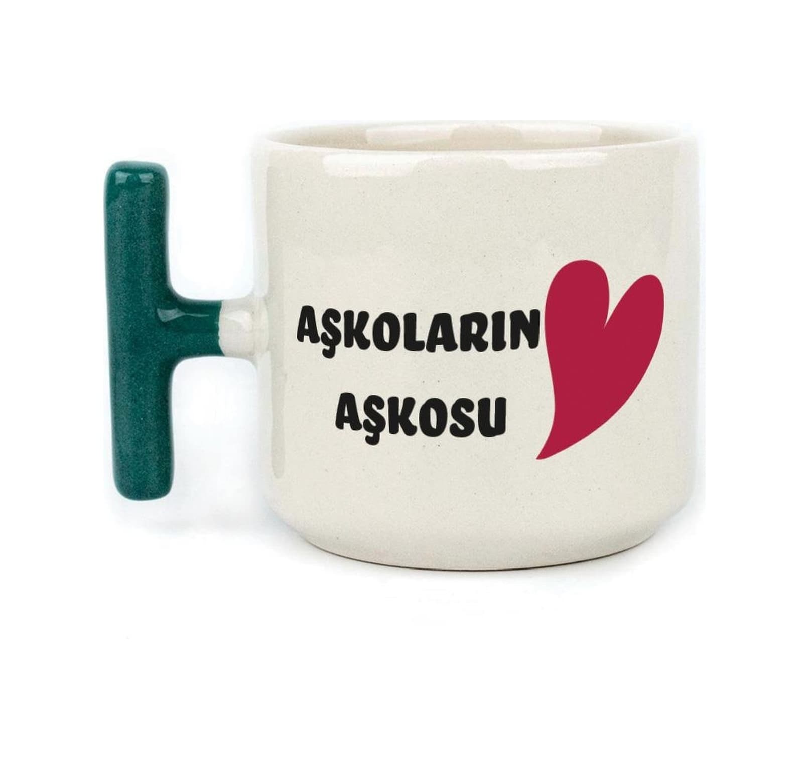 Mor Mürekkep Aşkoların Aşkosu Baskılı Yeşil Kulplu T Sevgililer Günü Kupası