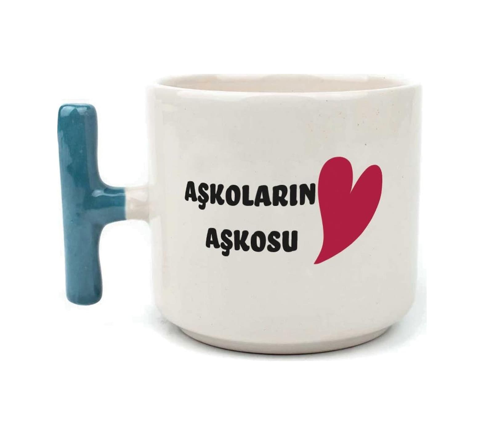 Mor Mürekkep Aşkoların Aşkosu Baskılı Mavi Kulplu T Sevgililer Günü Kupası