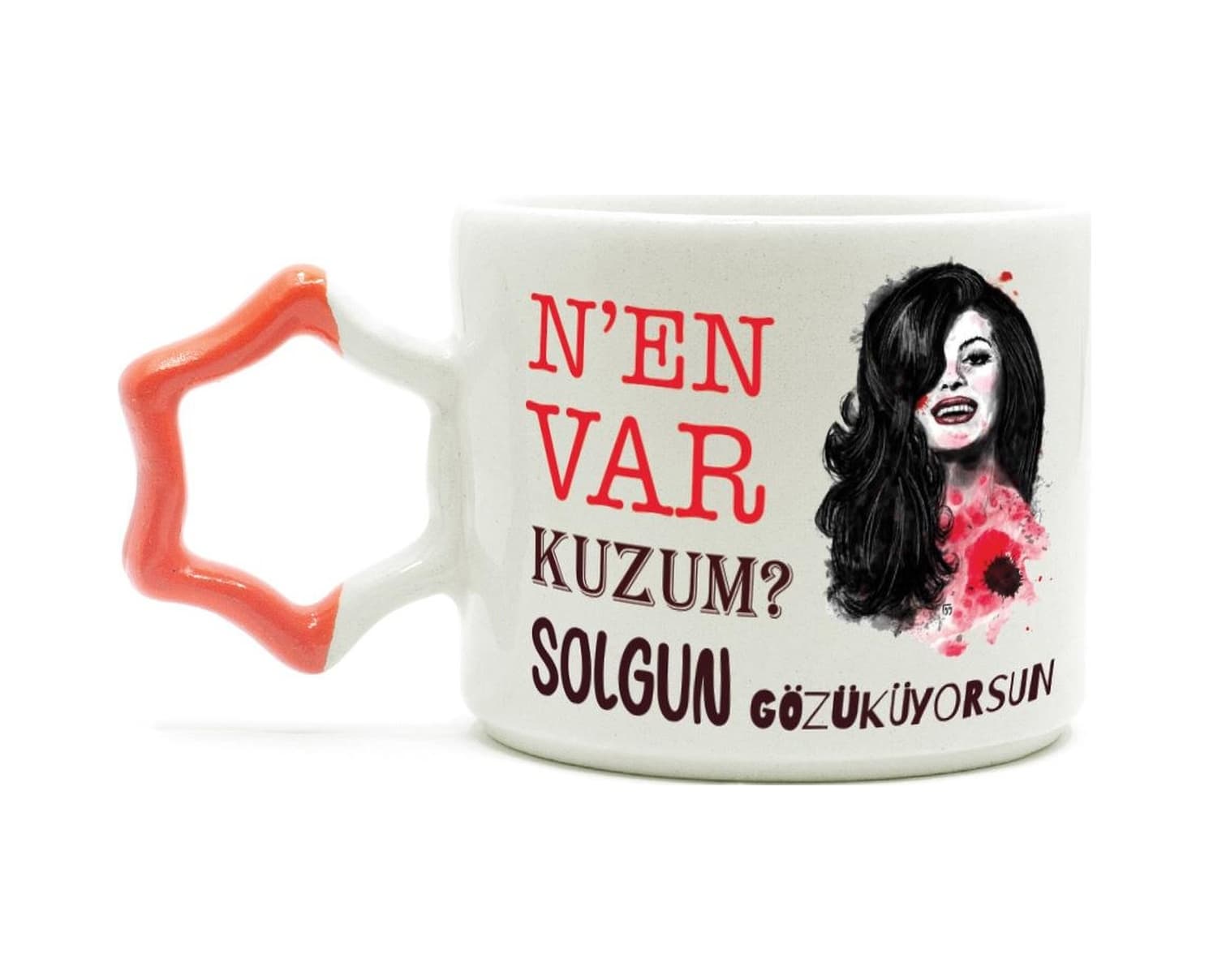 Nen Var Kuzum Baskılı Turuncu Kulplu Yıldız Kupa