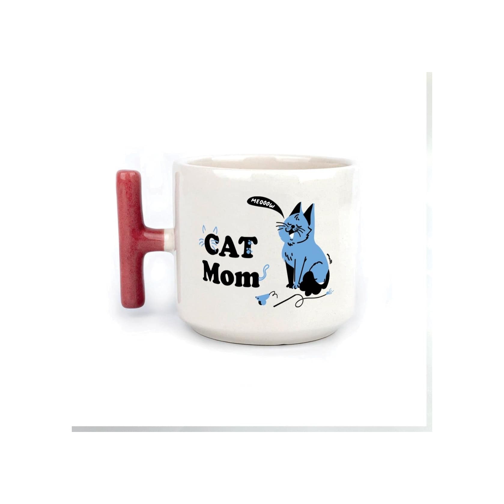 Cat Mom Baskılı Kırmızı Kulplu T Kupa
