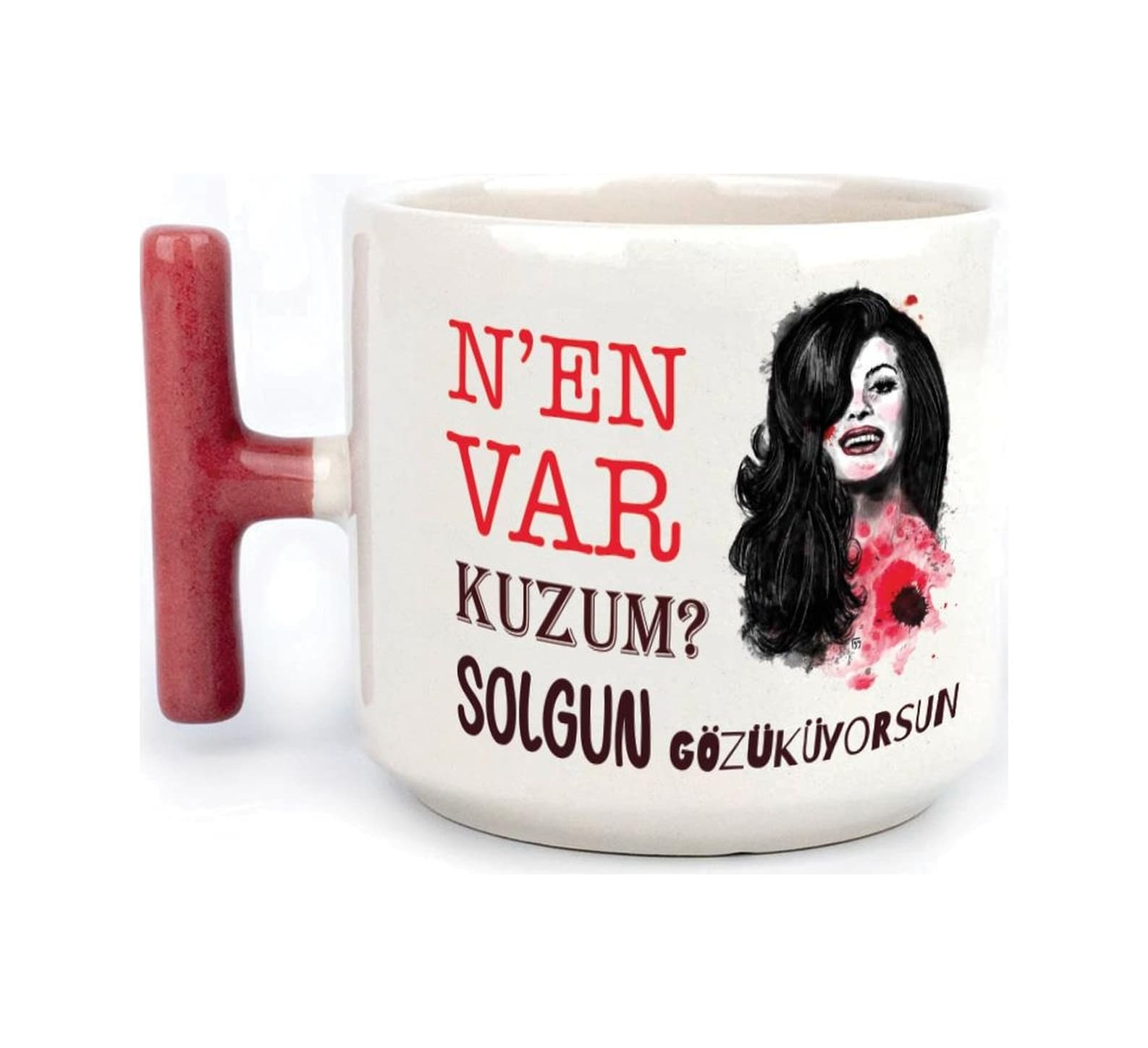 Nen Var Kuzum Baskılı Kırmızı Kulplu T Kupa