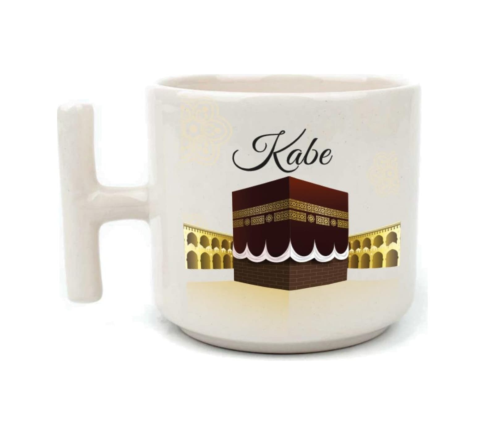 Kabe Baskılı Beyaz Kulplu T Kupa