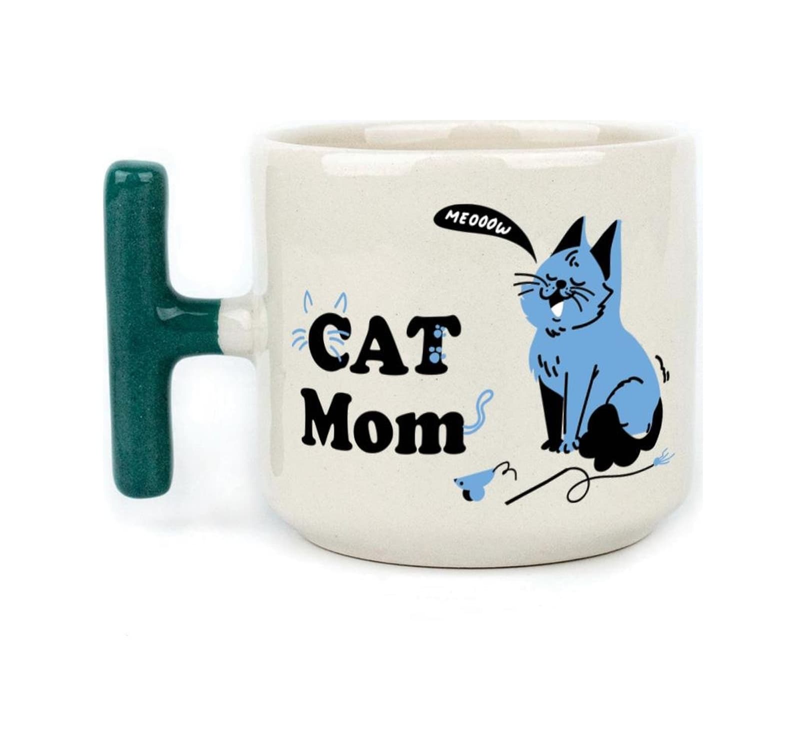 Cat Mom Baskılı Yeşil Kulplu T Kupa