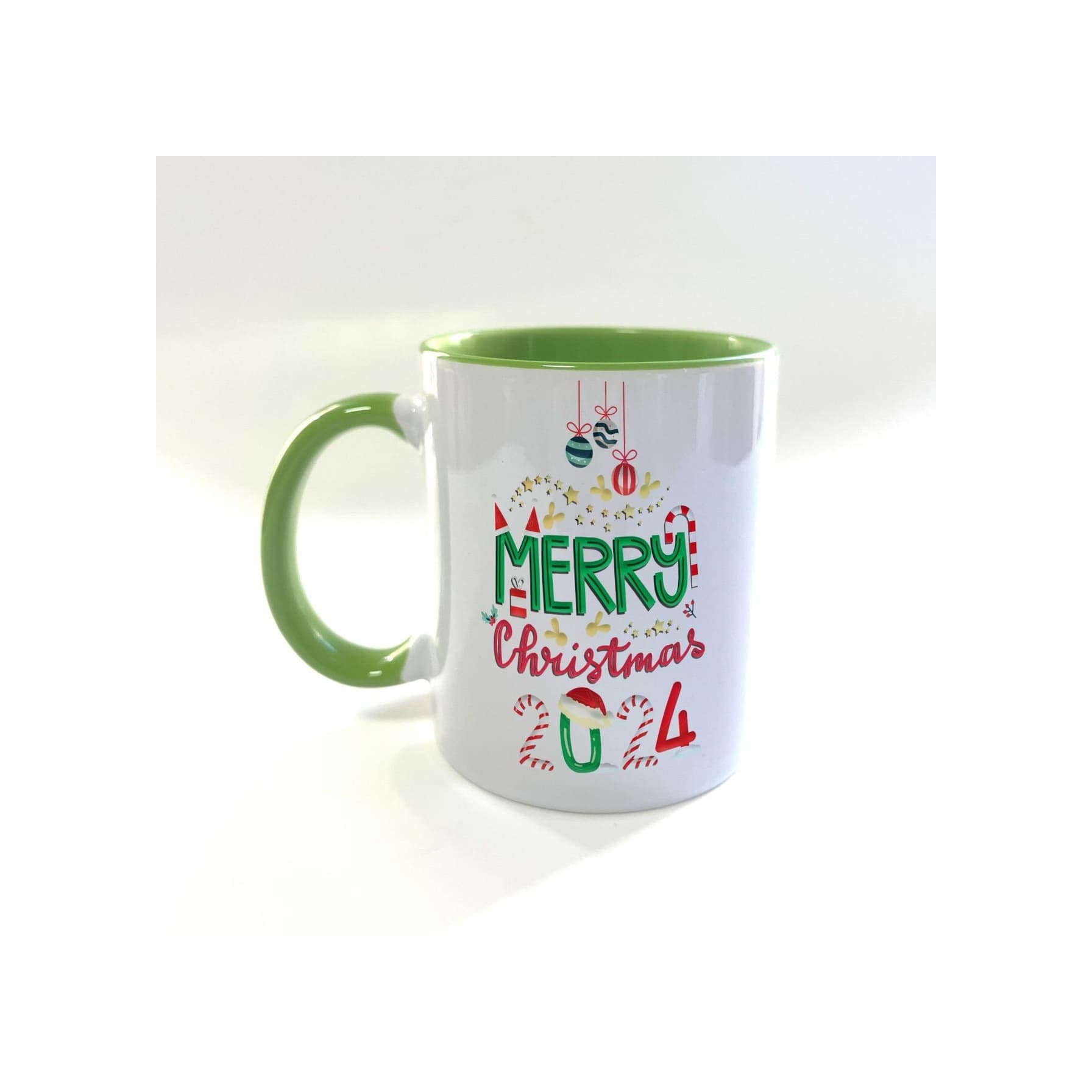 Merry Christmas 2024 Baskılı Yeşil Kulplu İçi Yeşil Yılbaşı Kupası