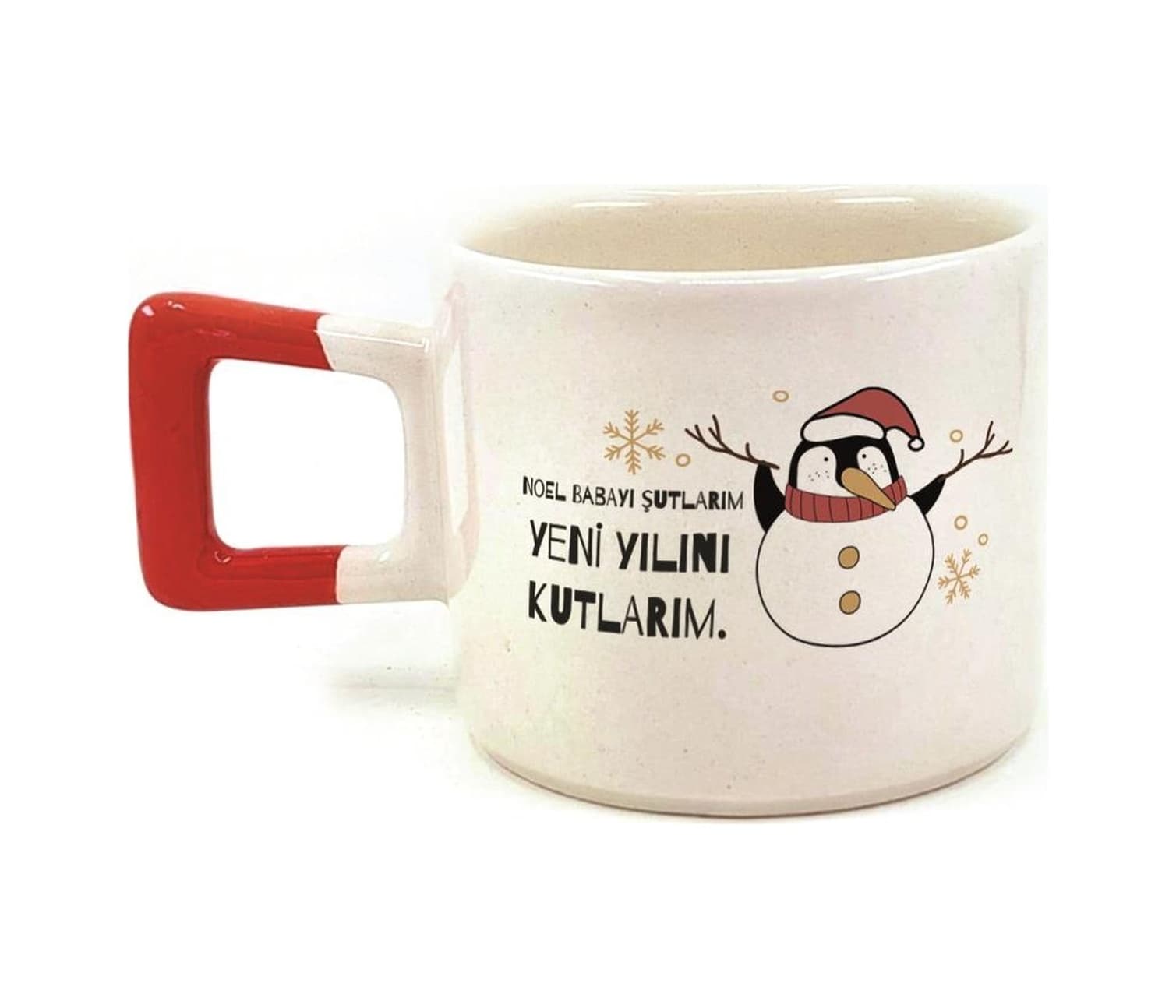 Noel Babayı Şutlarım Baskılı Kırmızı Kulplu Kare Yılbaşı Kupası