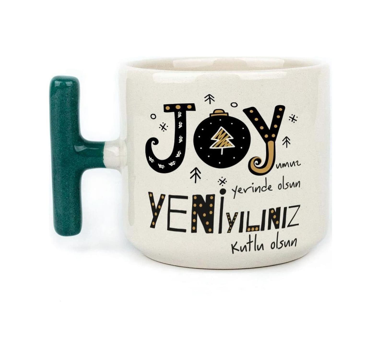 Joyumuz Yerinde Olsun Baskılı Yeşil Kulplu T Yılbaşı Kupası