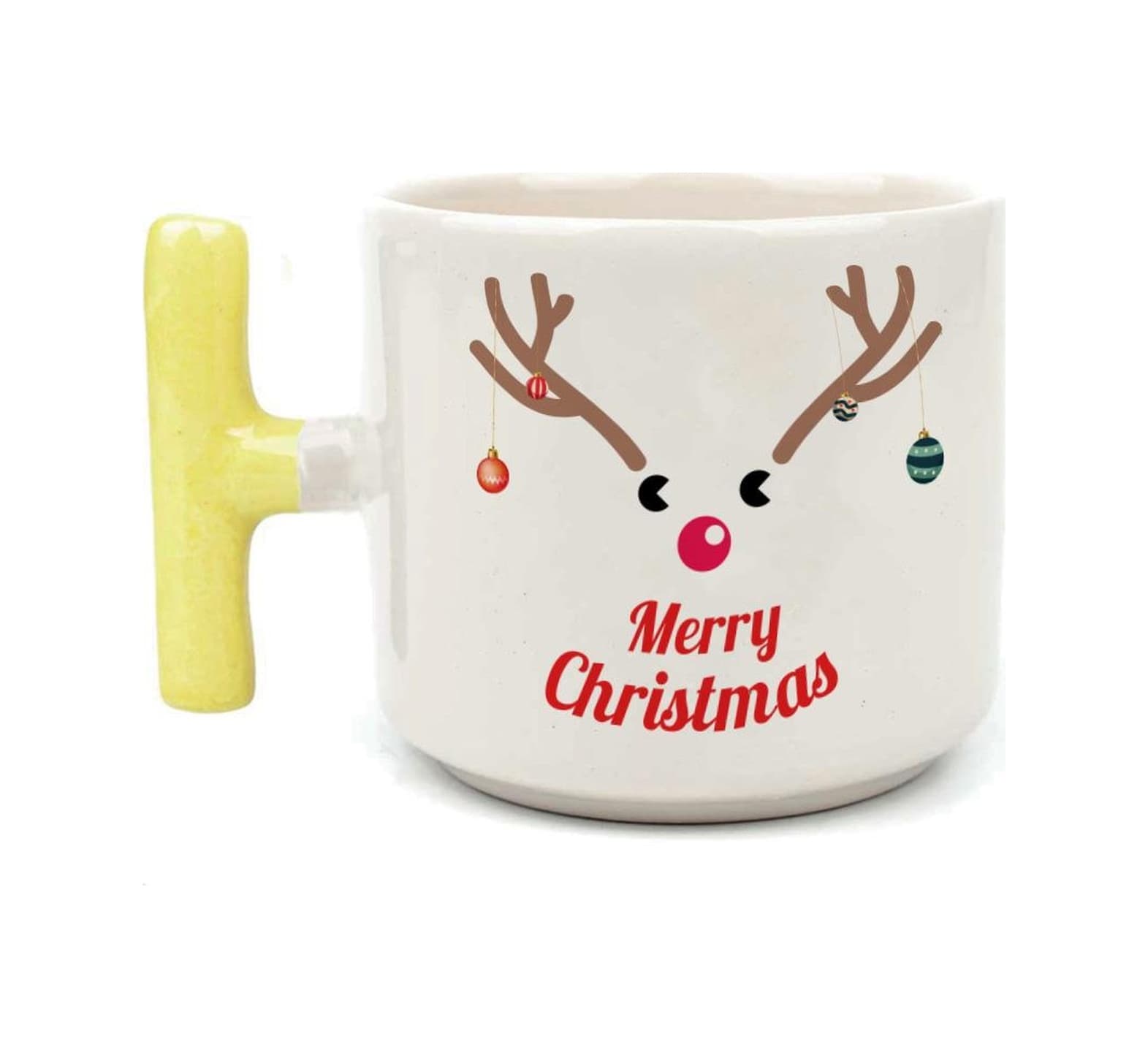 Merry Christmas Geyik Baskılı Sarı Kulplu T Yılbaşı Kupası