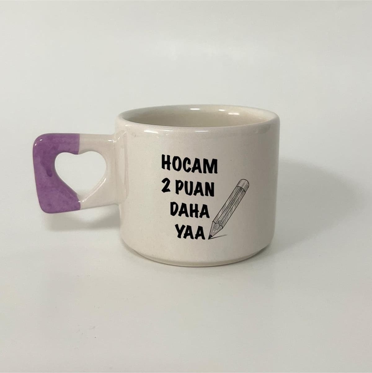 Hocam 2 Puan Daha Yaa Baskılı Mor Kulplu Öğretmenler Günü Kalp Kupa