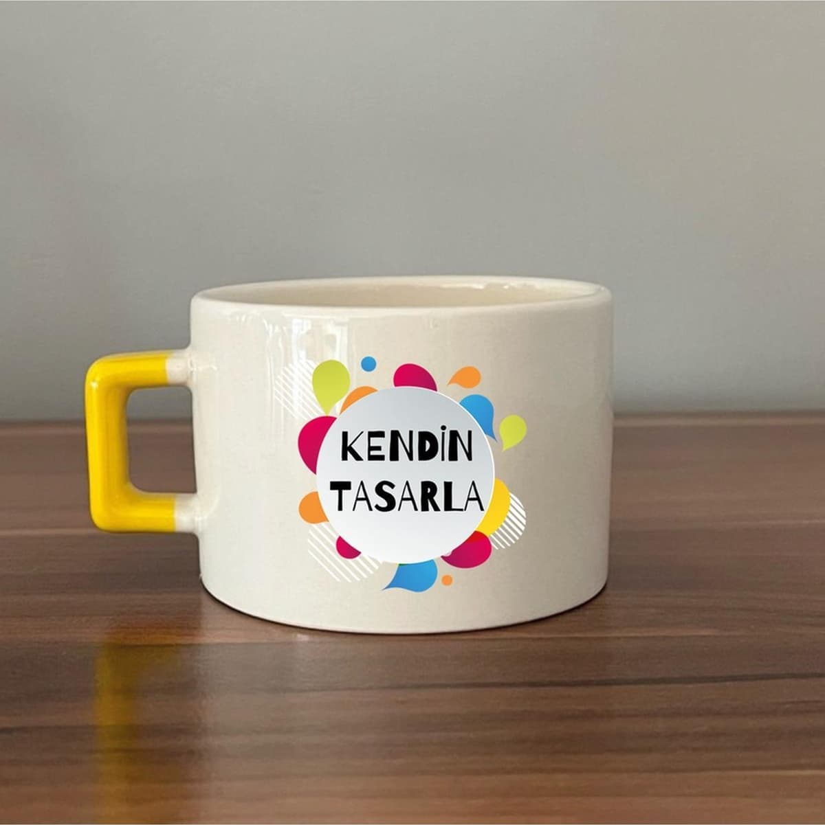 Kendin Tasarla Sarı Kulplu Kare Espresso Fincanı