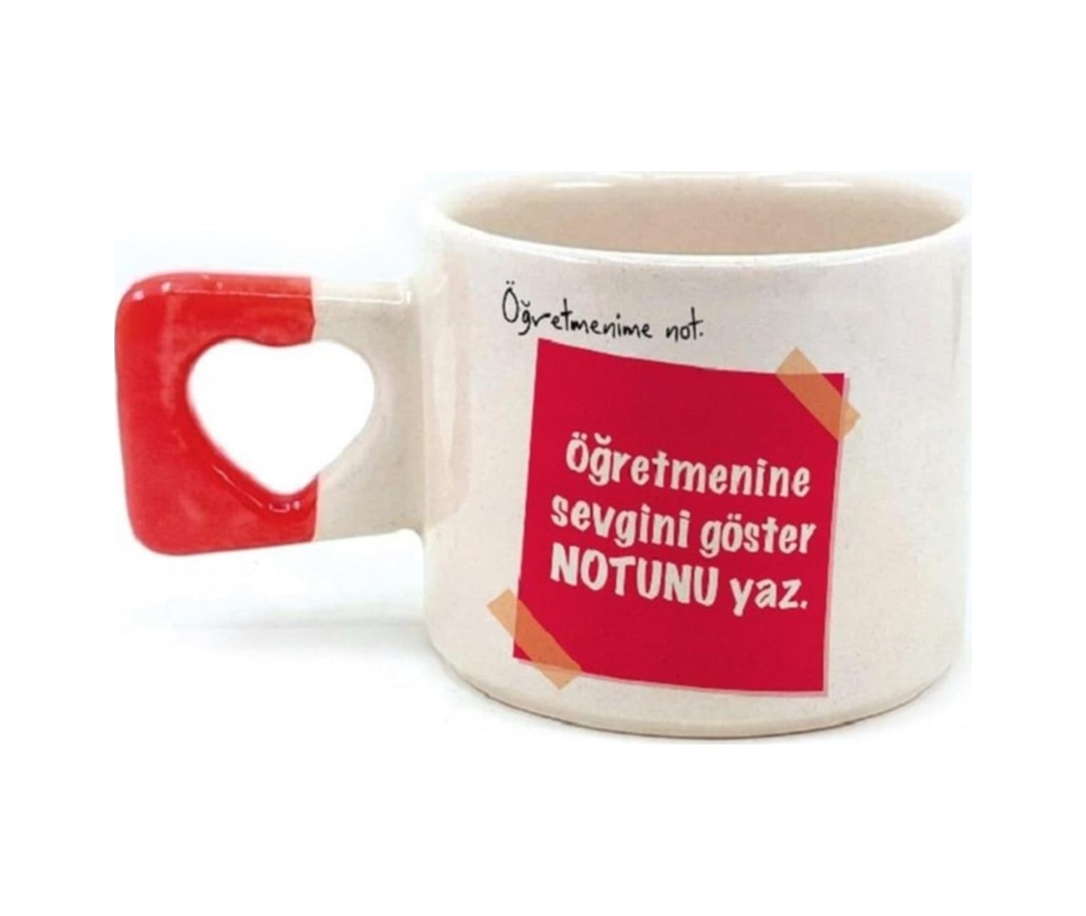 Kişiye Özel Öğretmene Notunuzu Siz Oluşturun Kalp Kulplu Kırmızı Kupa