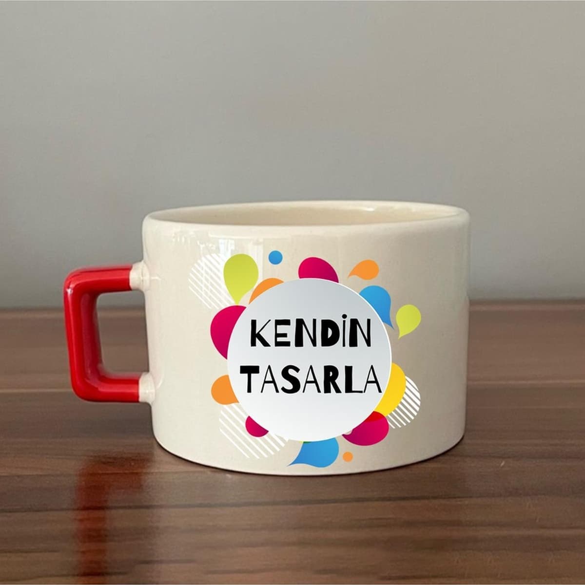 Kendin Tasarla Renkli Şablonlu Sarı Kulplu Kare Espresso Fincanı