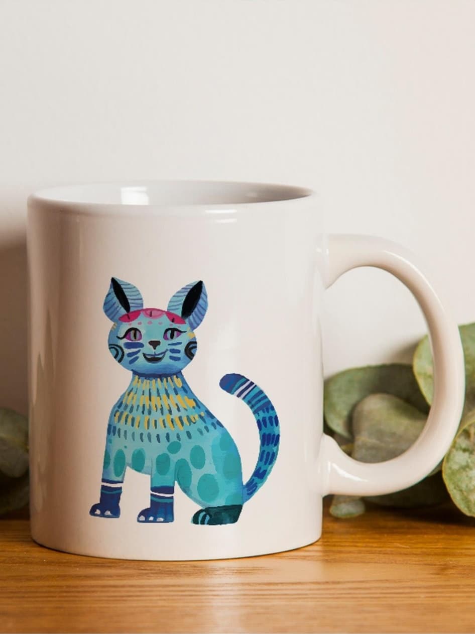 Mavi Kedi Tasarım Baskılı Kupa-605