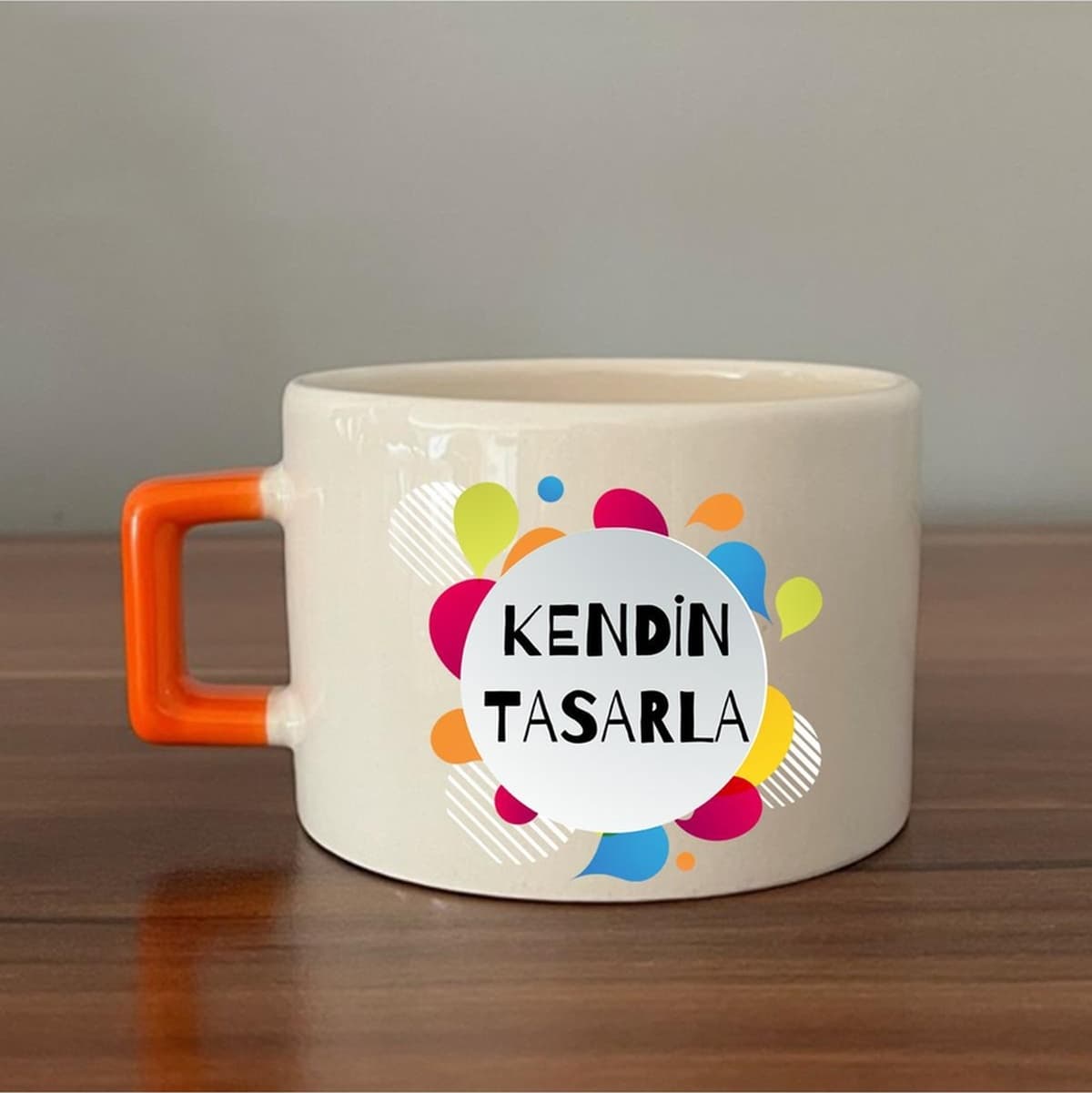 Kendin Tasarla Turuncu Kulplu Kare Espresso Fincanı