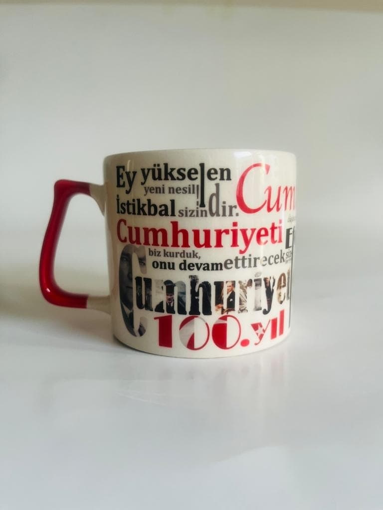 Mor Mürekkep 100.yıl Cumhuriyet Baskılı Kırmızı Kulplu Prime Kupa