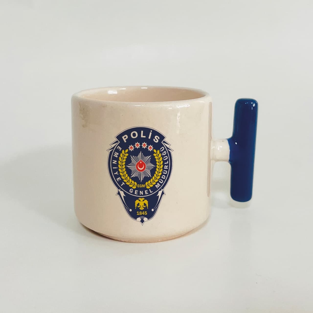 Türk Polis Teşkilatı Amblemi Baskılı Mavi Kulplu T Kupa