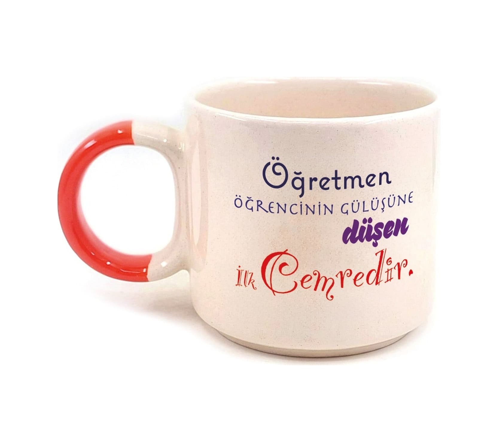 Öğretmen Öğrencinin Gülüşüne Düşen İlk Cemredir Baskılı Turuncu Kulplu P Kupa